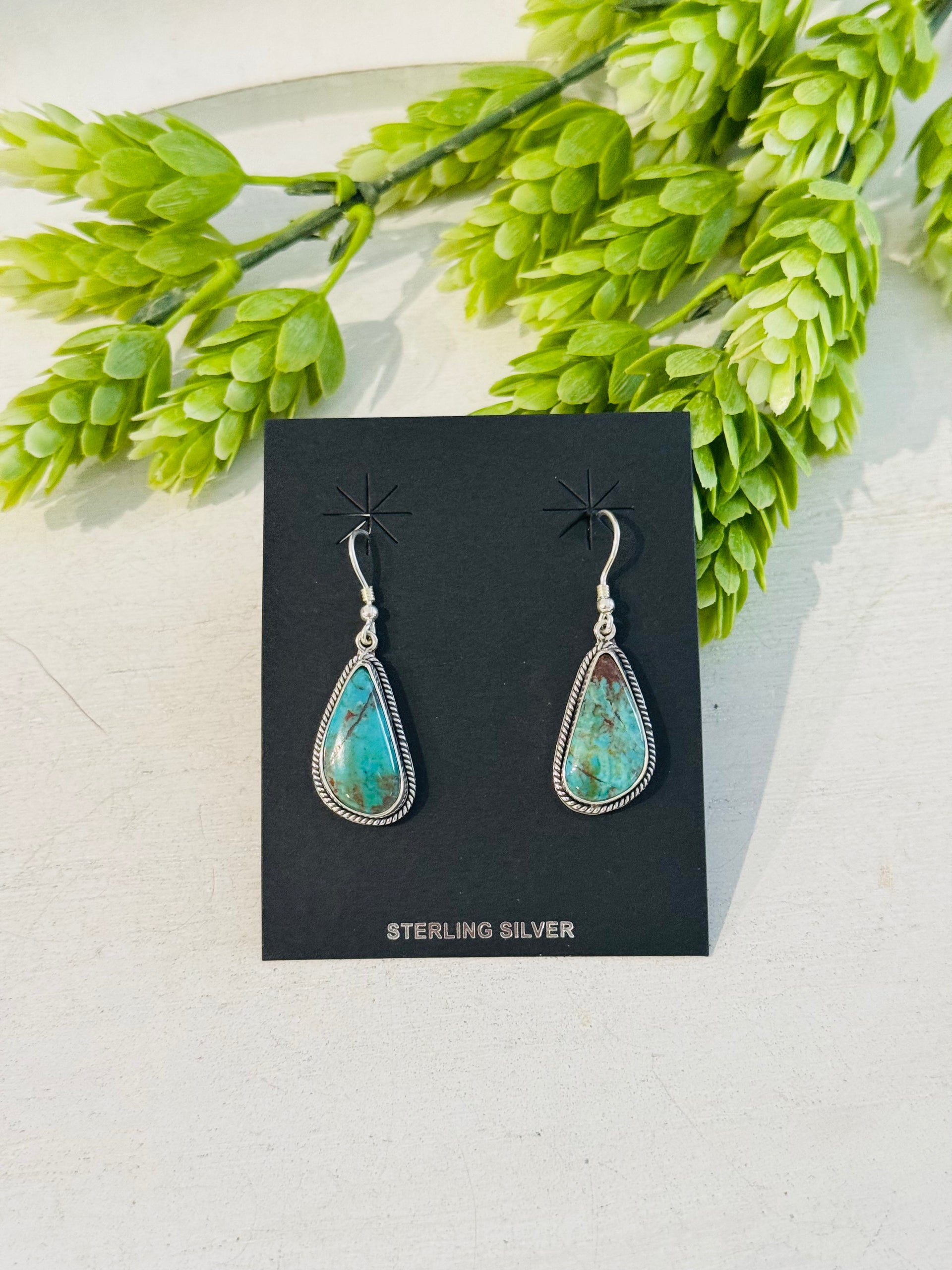 Southwest Handmade Royston Turquoise & Sterling Silver Dangle Earrings