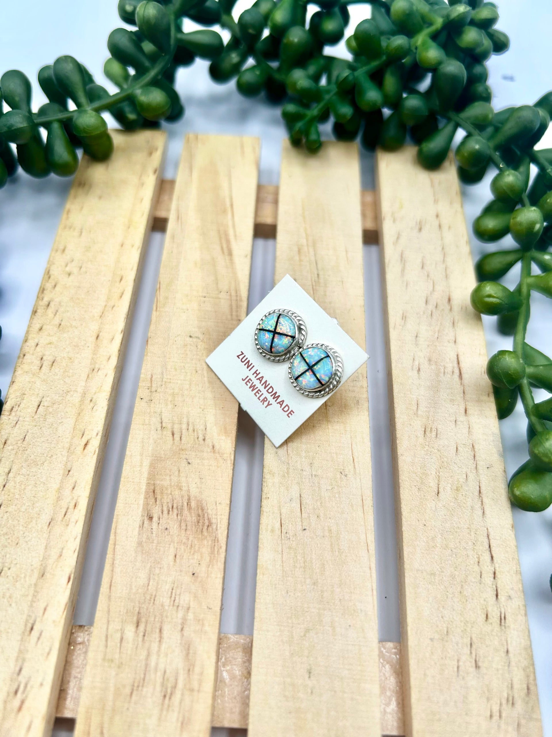 Zuni Made Opal & Sterling Silver Post Earrings
