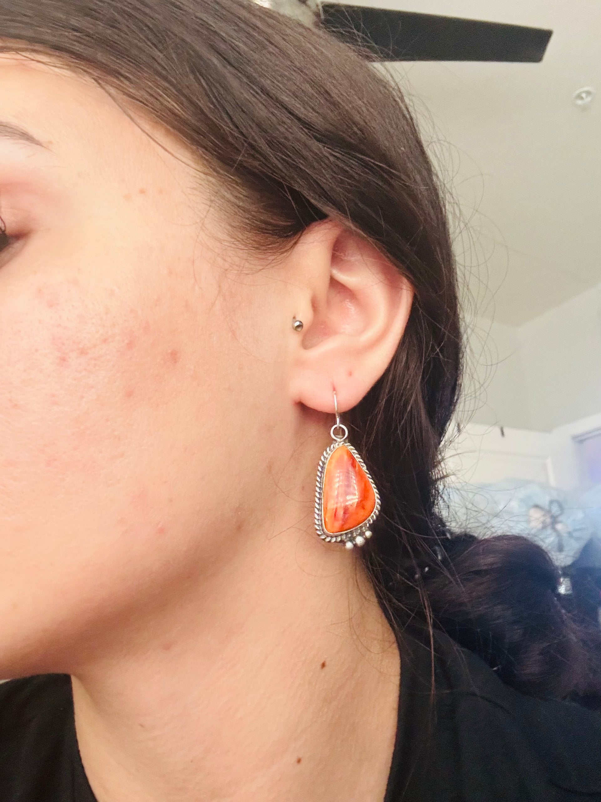 Judith Dixon Spiny Oyster & Sterling Silver Dangle Earrings