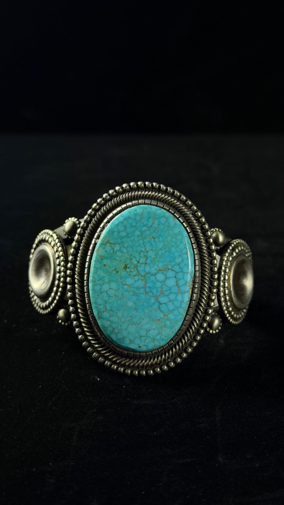 Calvin Martinez High Grade Kingman Turquoise & Sterling Silver Cuff Bracelet