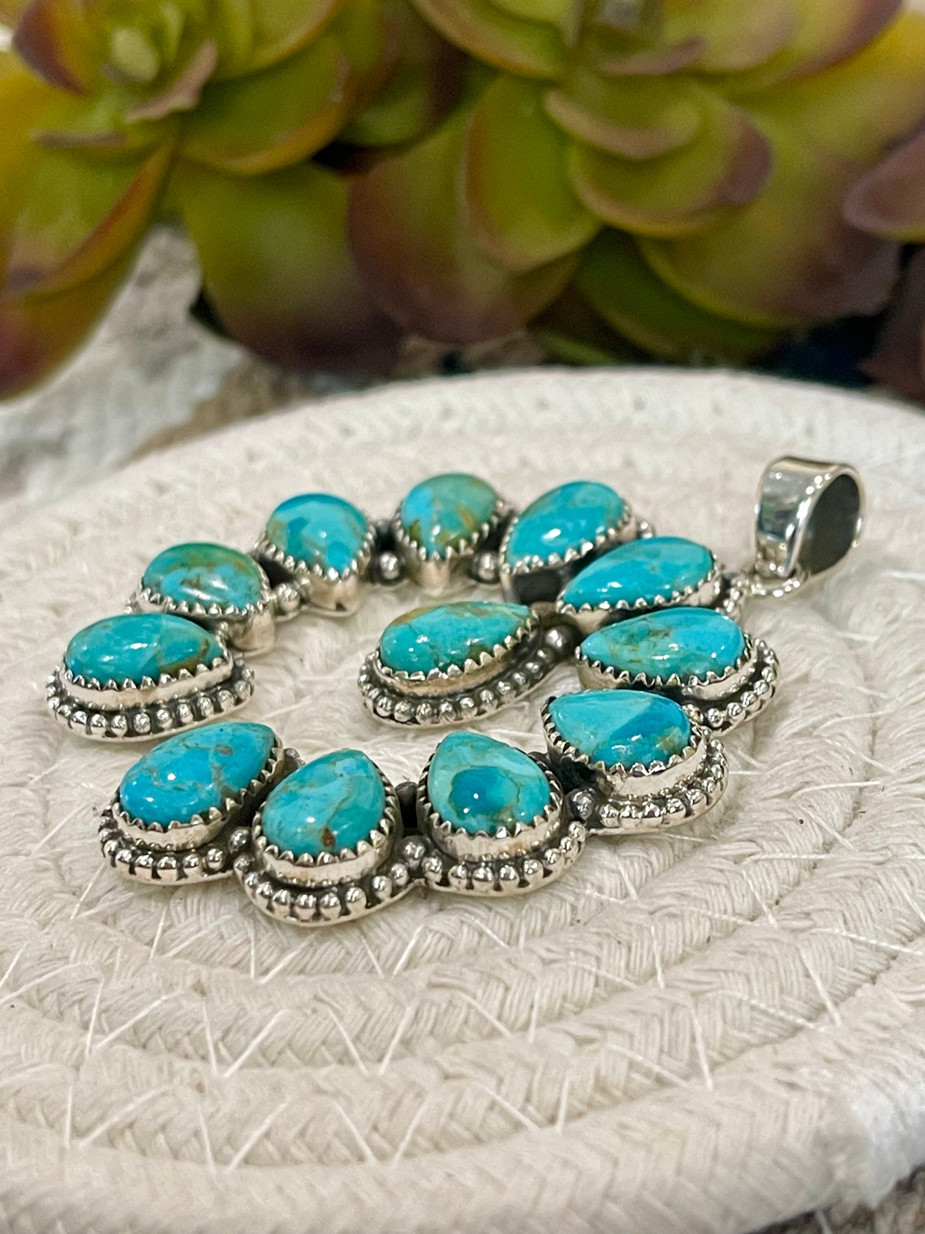 Southwest Handmade Kingman Turquoise & Sterling Silver Naja Pendant