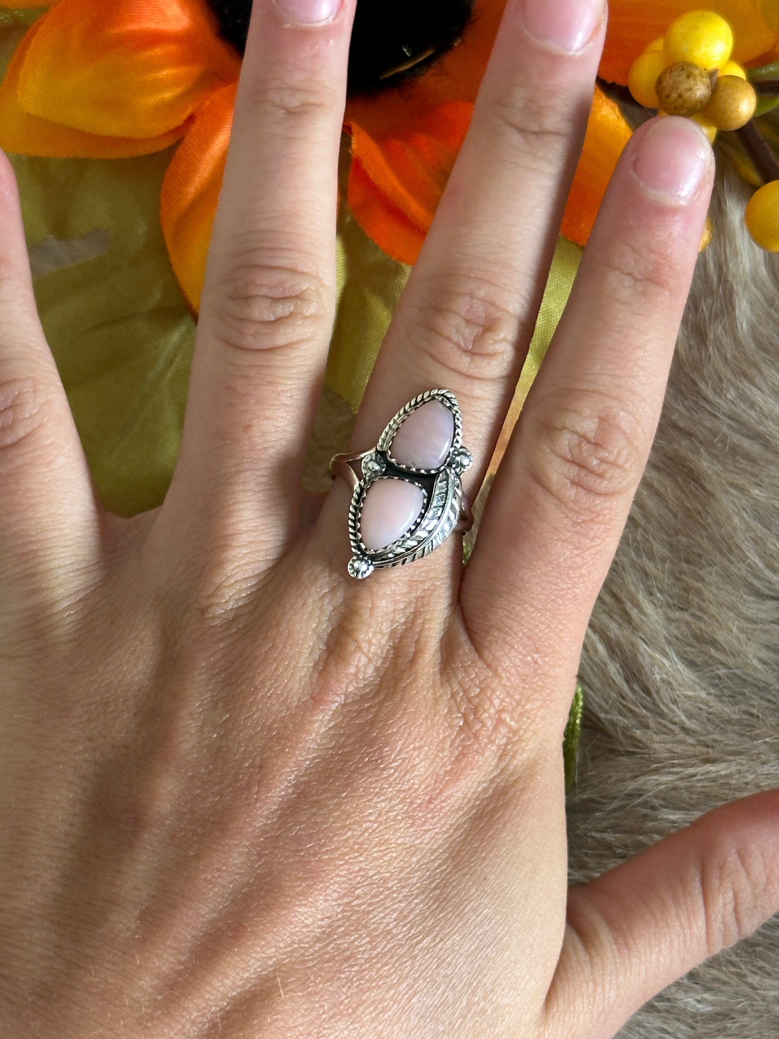 Southwest Handmade Pink Opal & Sterling Silver Ring