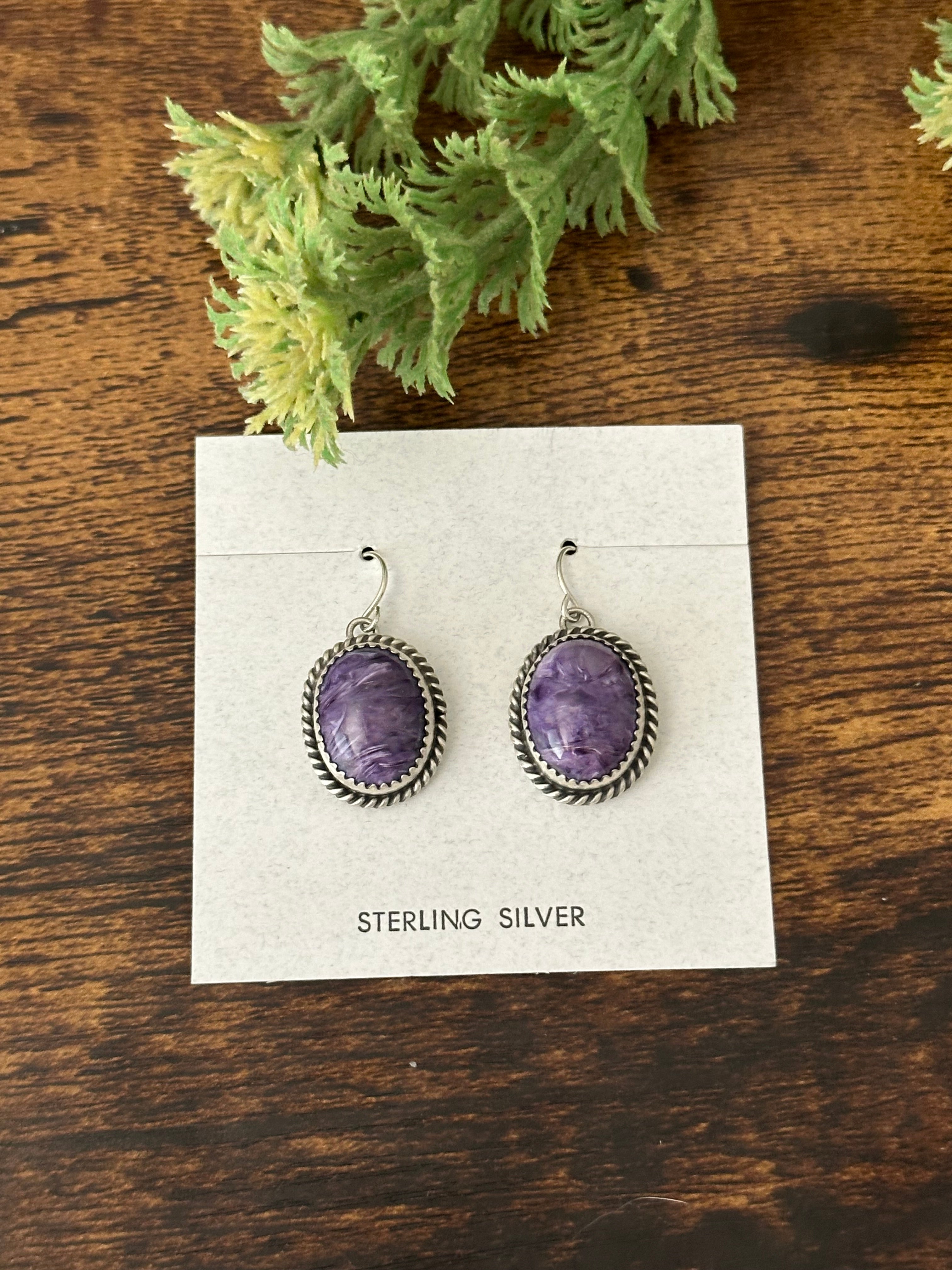 Freda Martinez Charoite & Sterling Silver Dangle Earrings