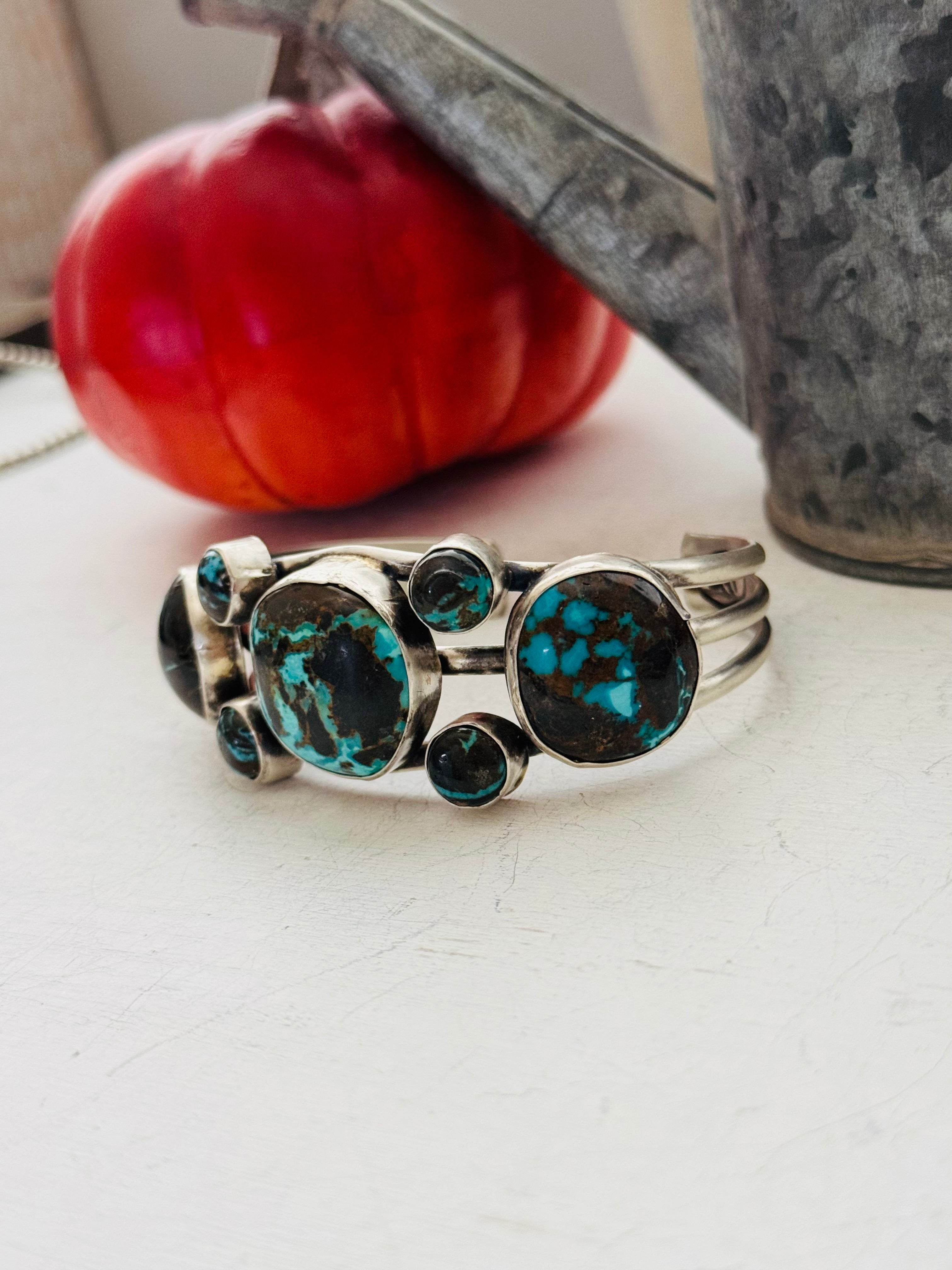 Bobby Johnson Blue Moon Turquoise & Sterling Silver Cluster Cuff Bracelet