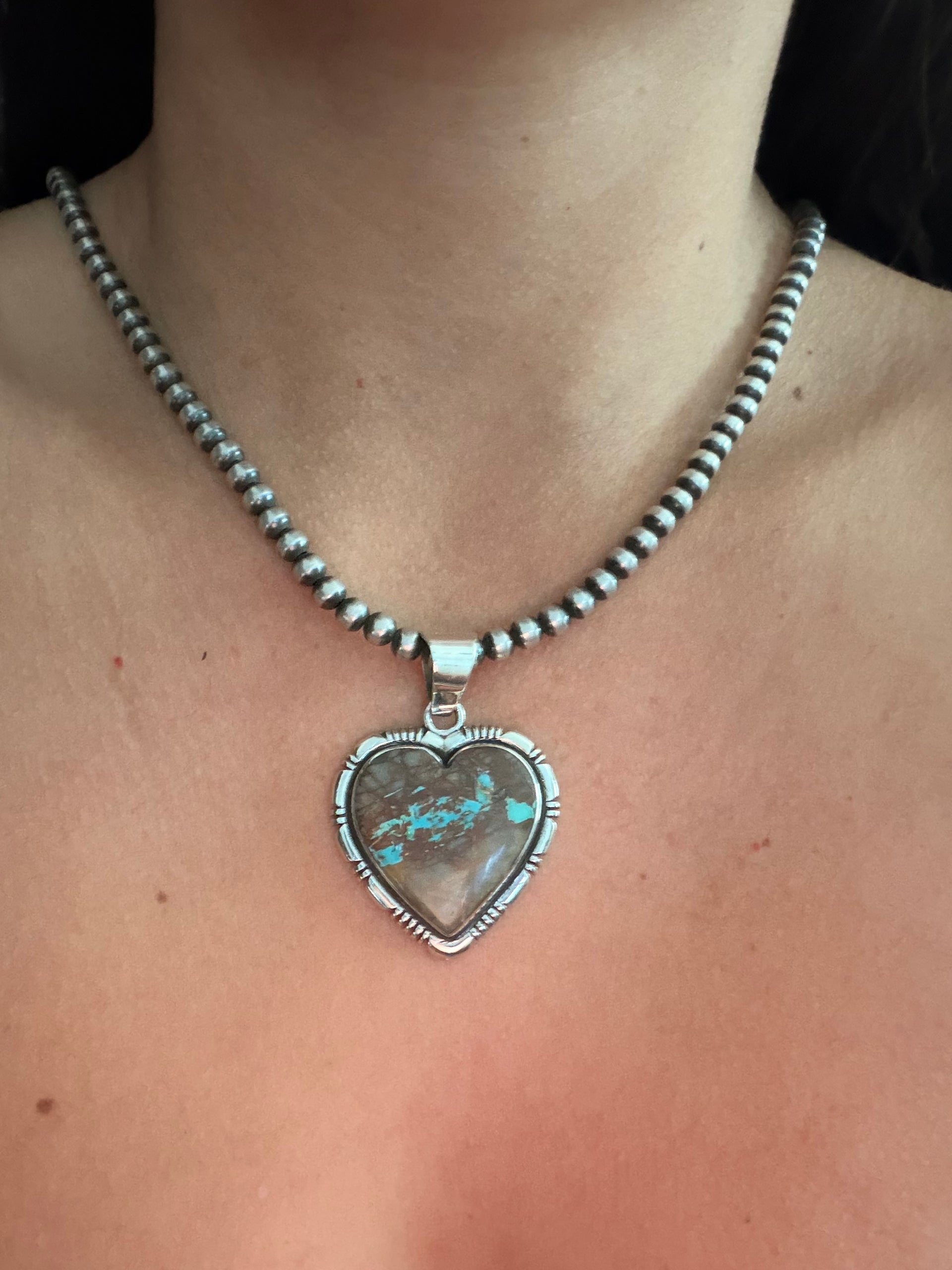 Navajo Made Royston Turquoise & Sterling Silver Heart Pendant