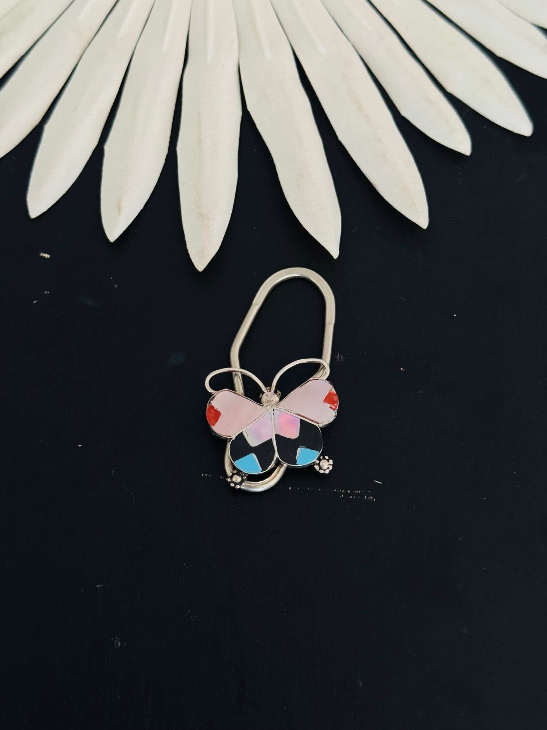 Alison Dishta Multi Stone & Sterling Silver Inaly Butterlfy Keychain