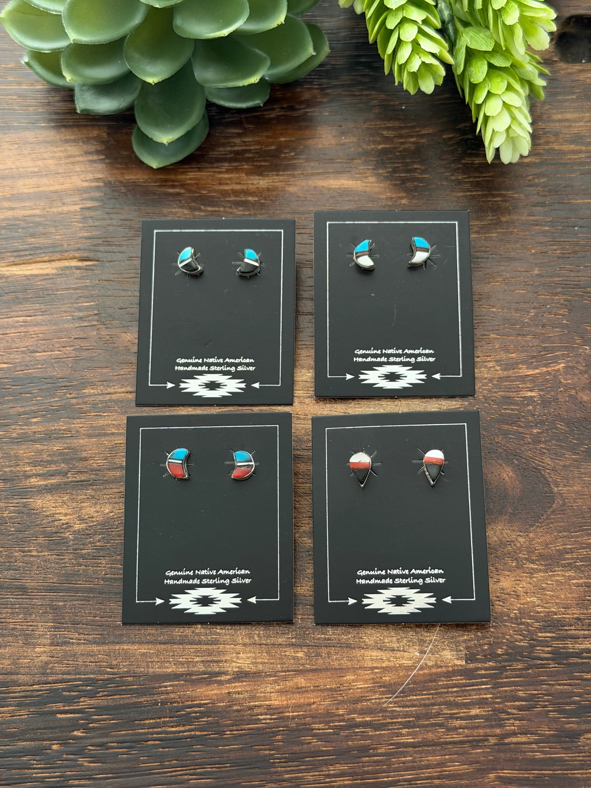Zuni Made Multi Stone & Sterling Silver Inlay Post Earrings