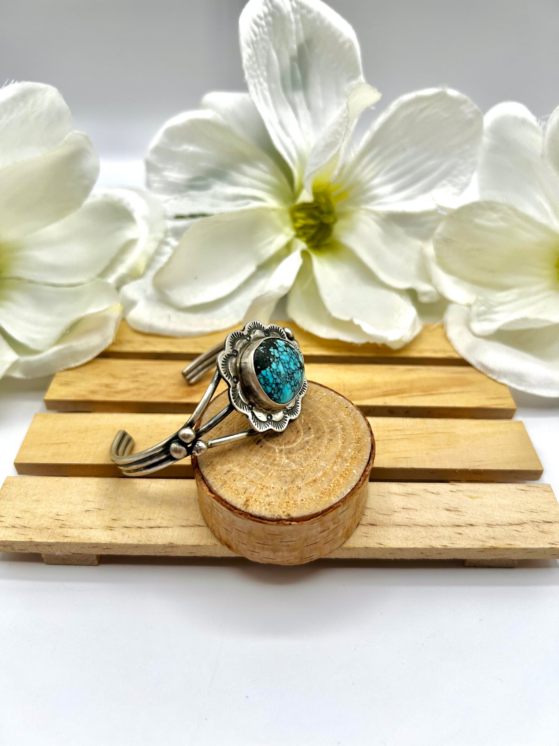 Navajo Made Blue Moon Turquoise & Sterling Silver Cuff Bracelet