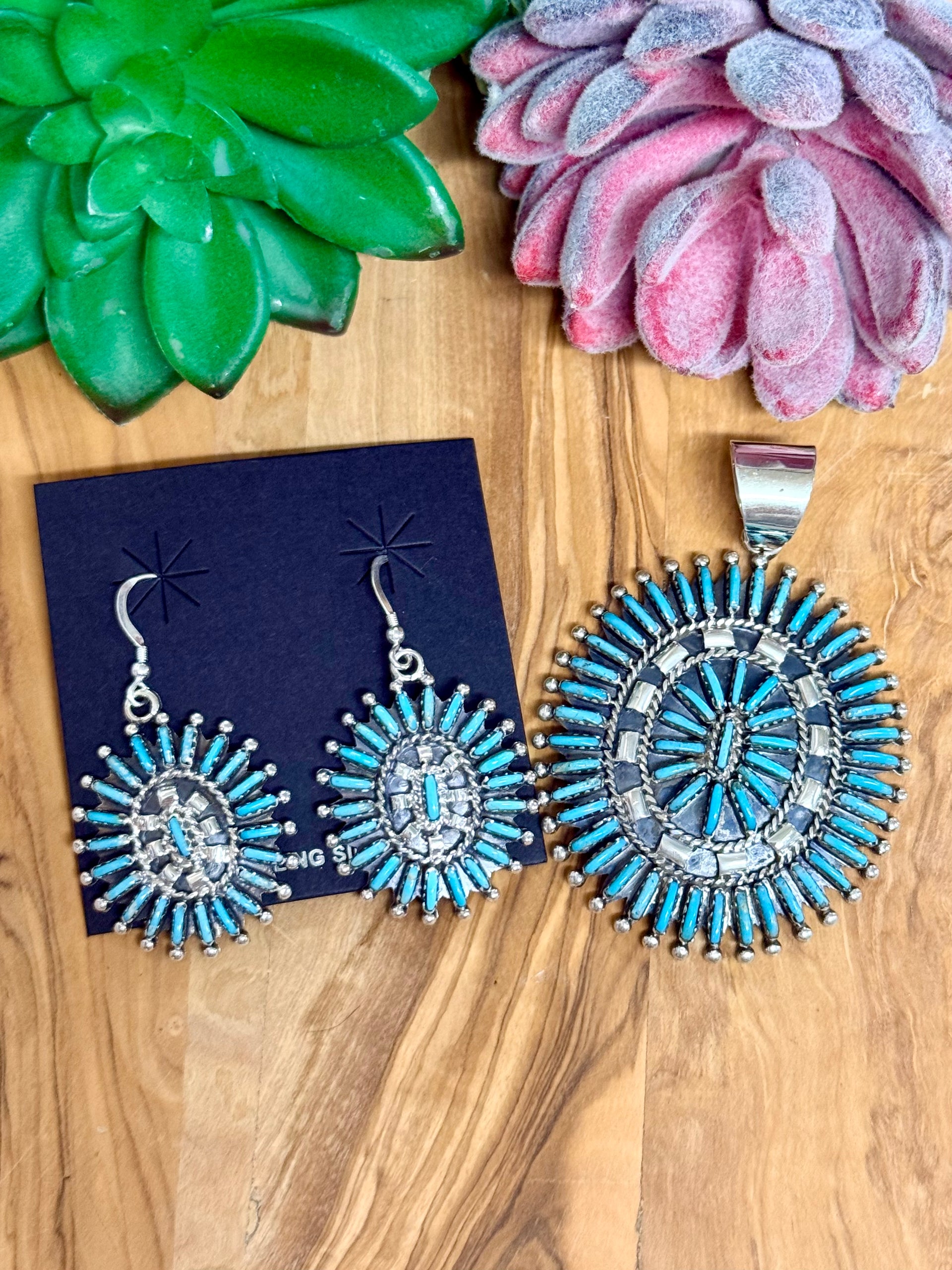 Southwest Handmade Turquoise & Sterling Silver Pendant Set