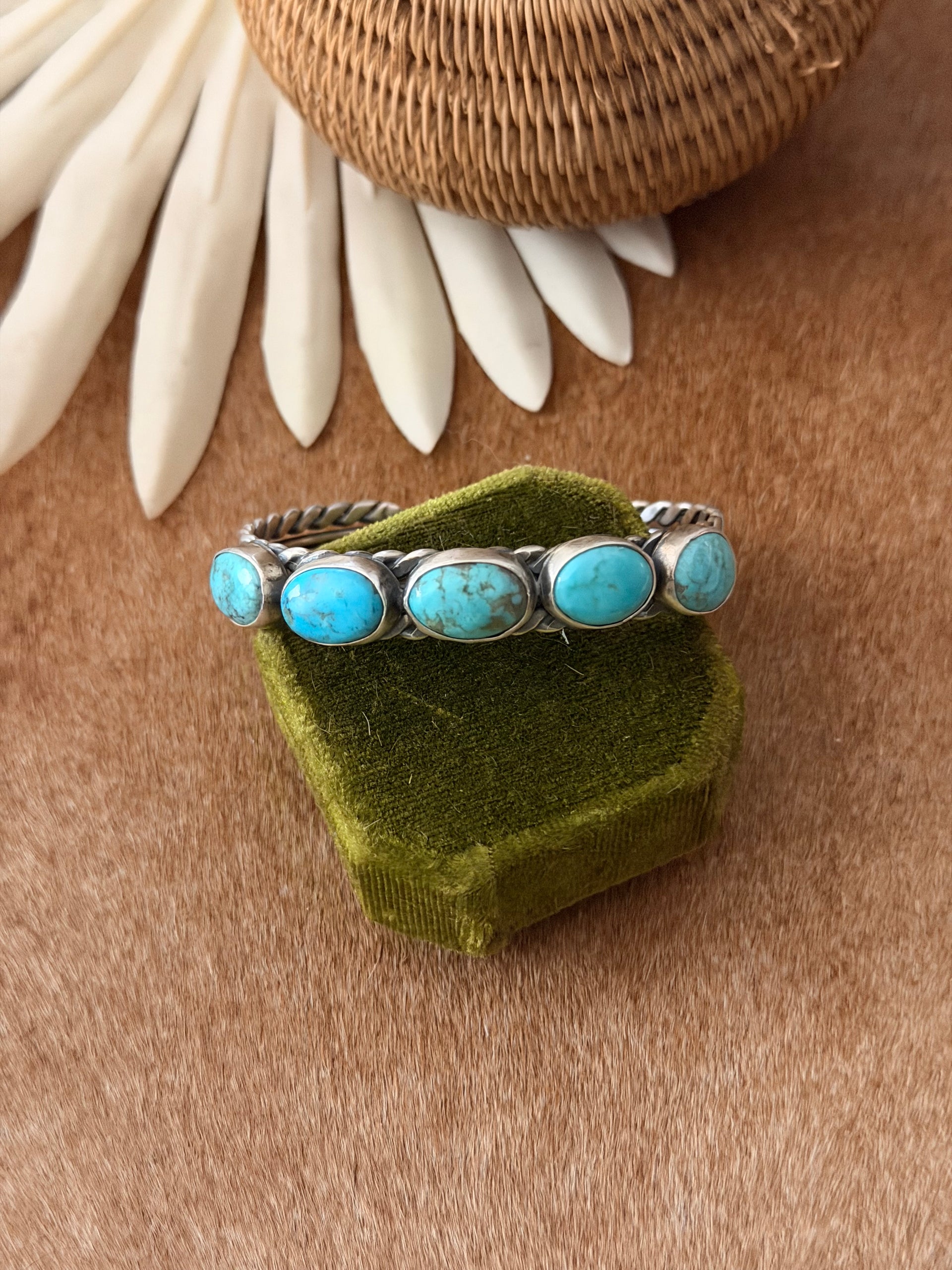 Navajo Made Red Skin Turquoise & Sterling Silver Cuff Bracelet