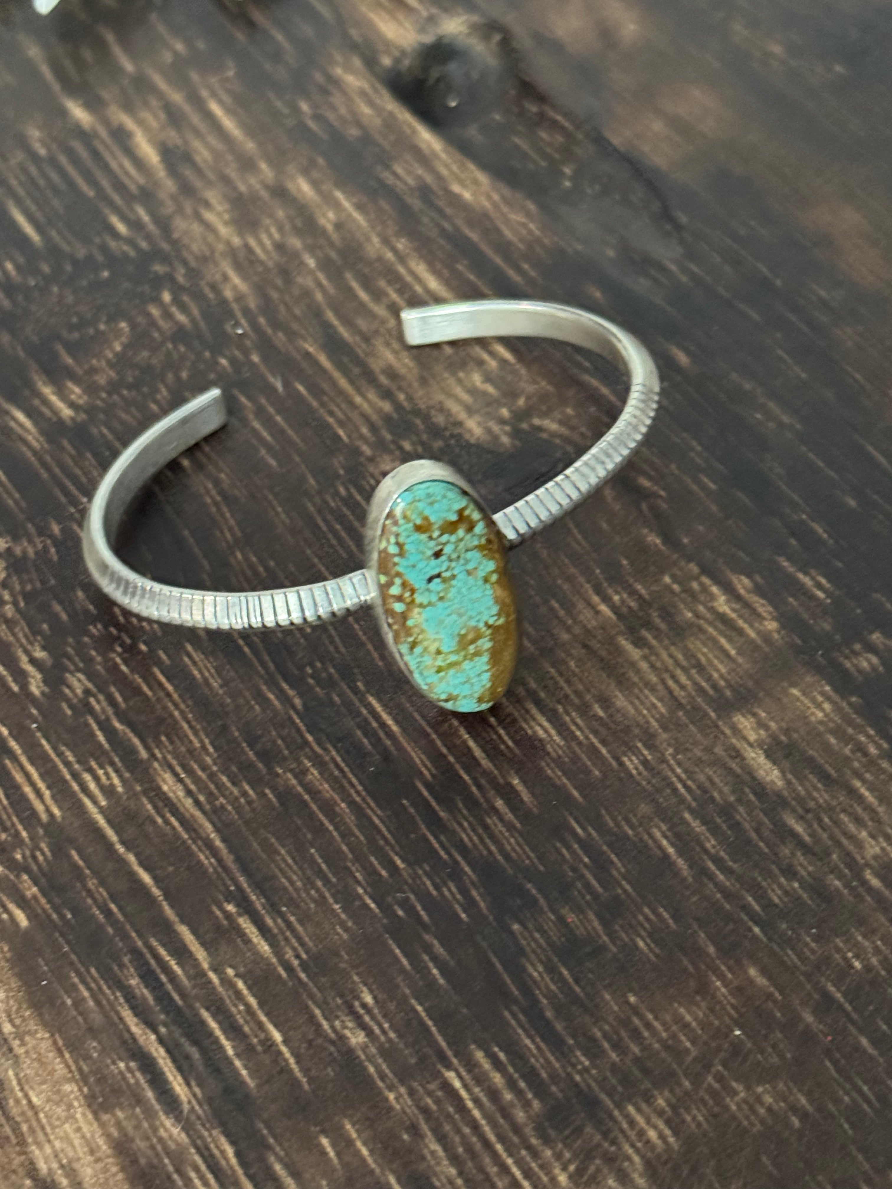 Navajo Made #8 Turquoise & Sterling Silver Cuff Bracelet