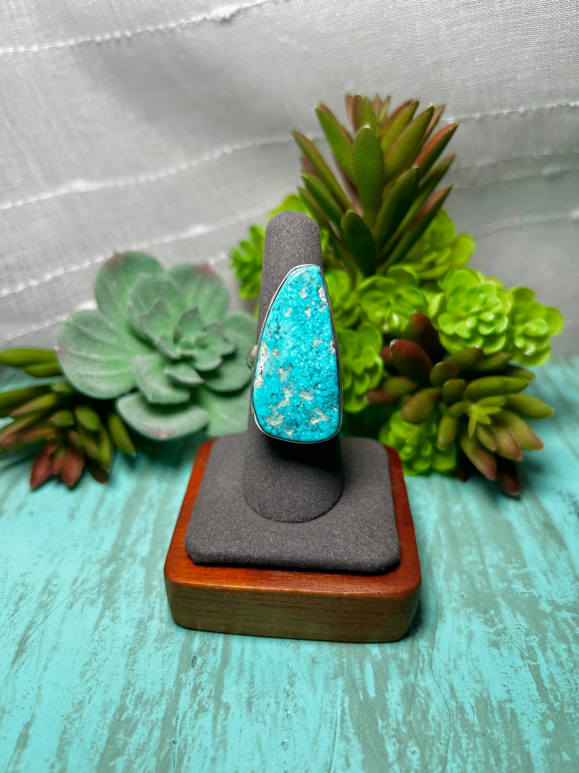 Navajo Made Kingman Turquoise & Sterling Sliver  Ring Size 7