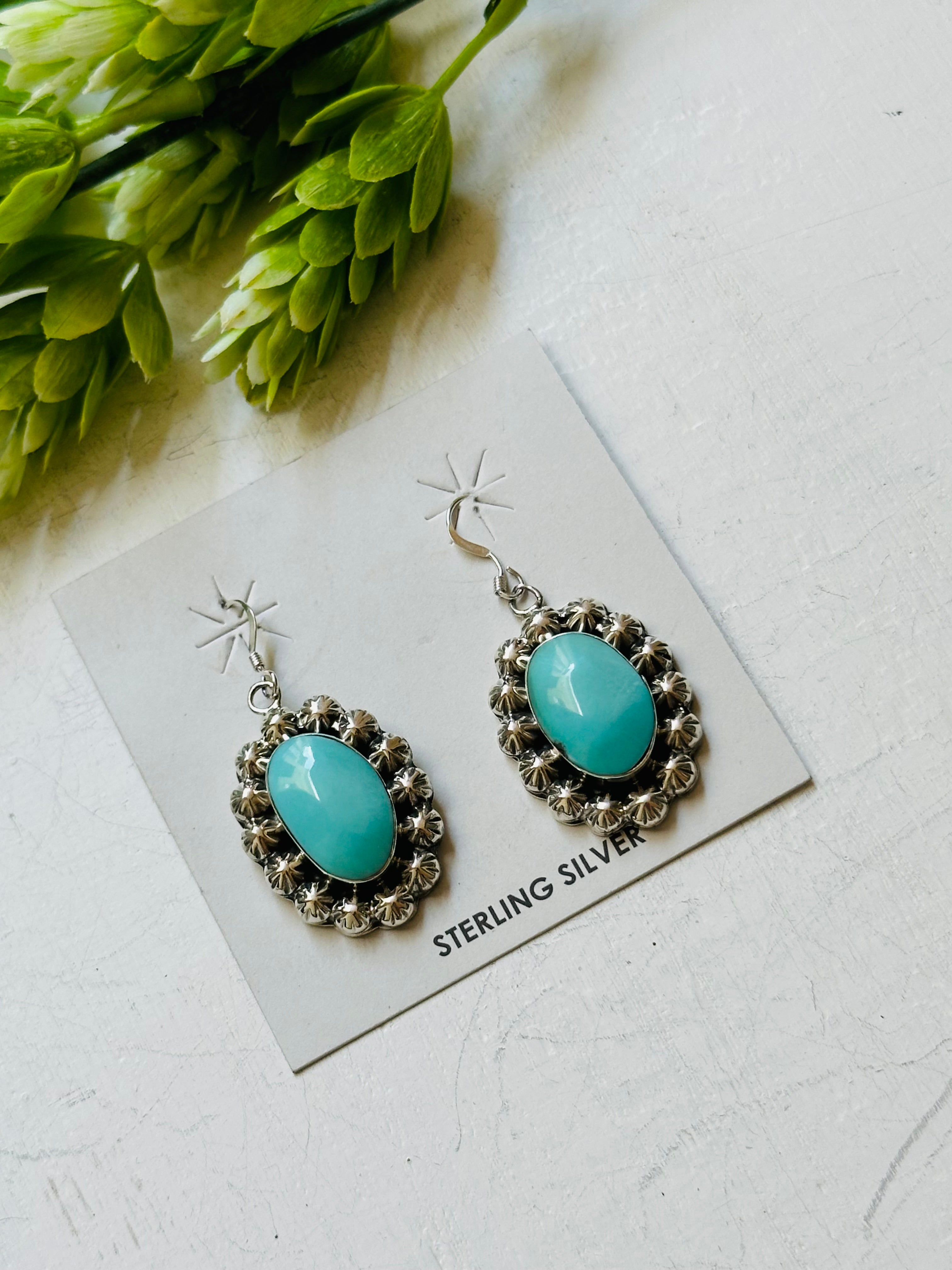 Ryntanna Yazzie Kingman Turquoise & Sterling Silver Dangle Earrings