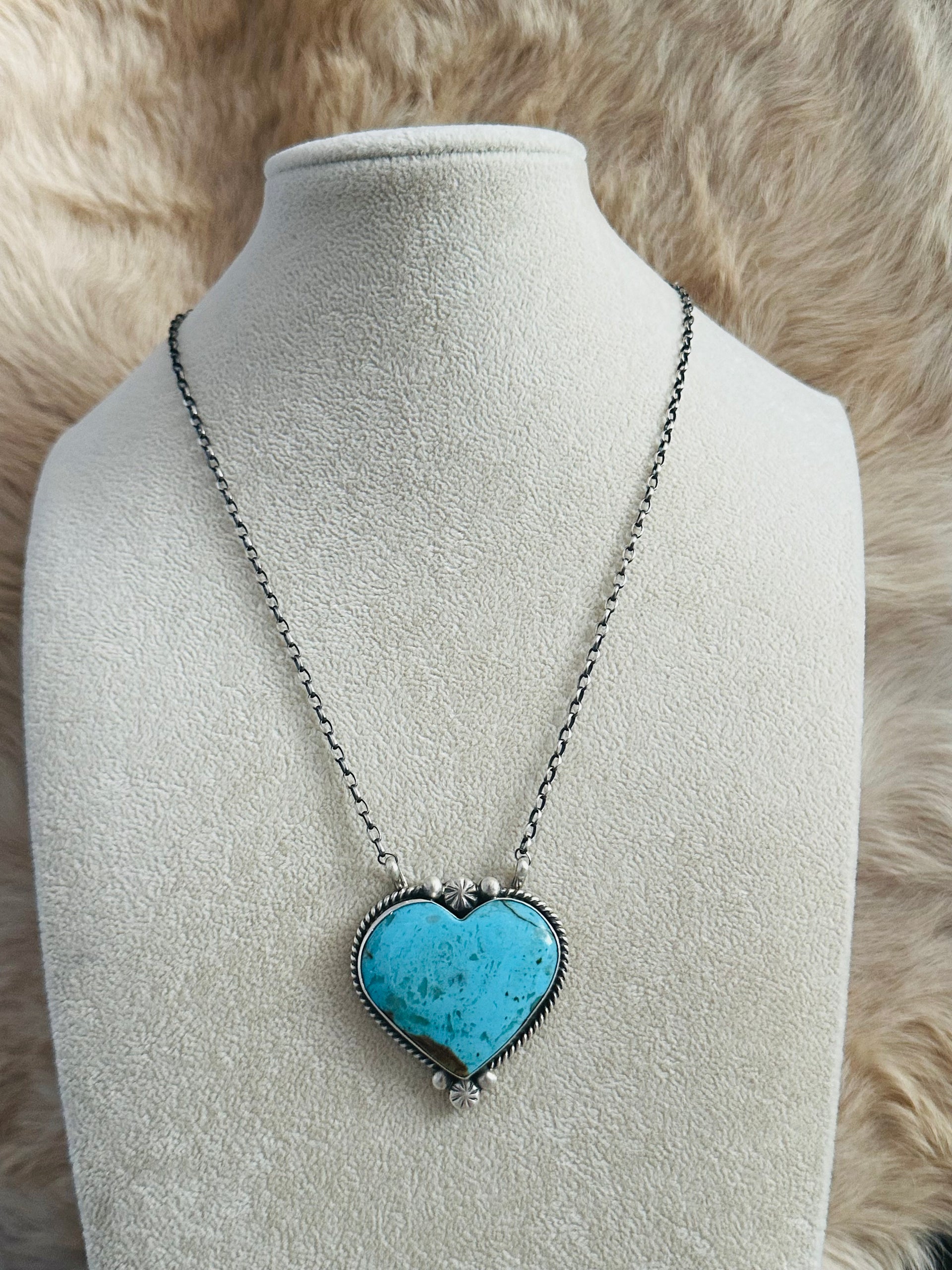 Alfred Martinez Kingman Turquoise & Sterling Silver Heart Necklace
