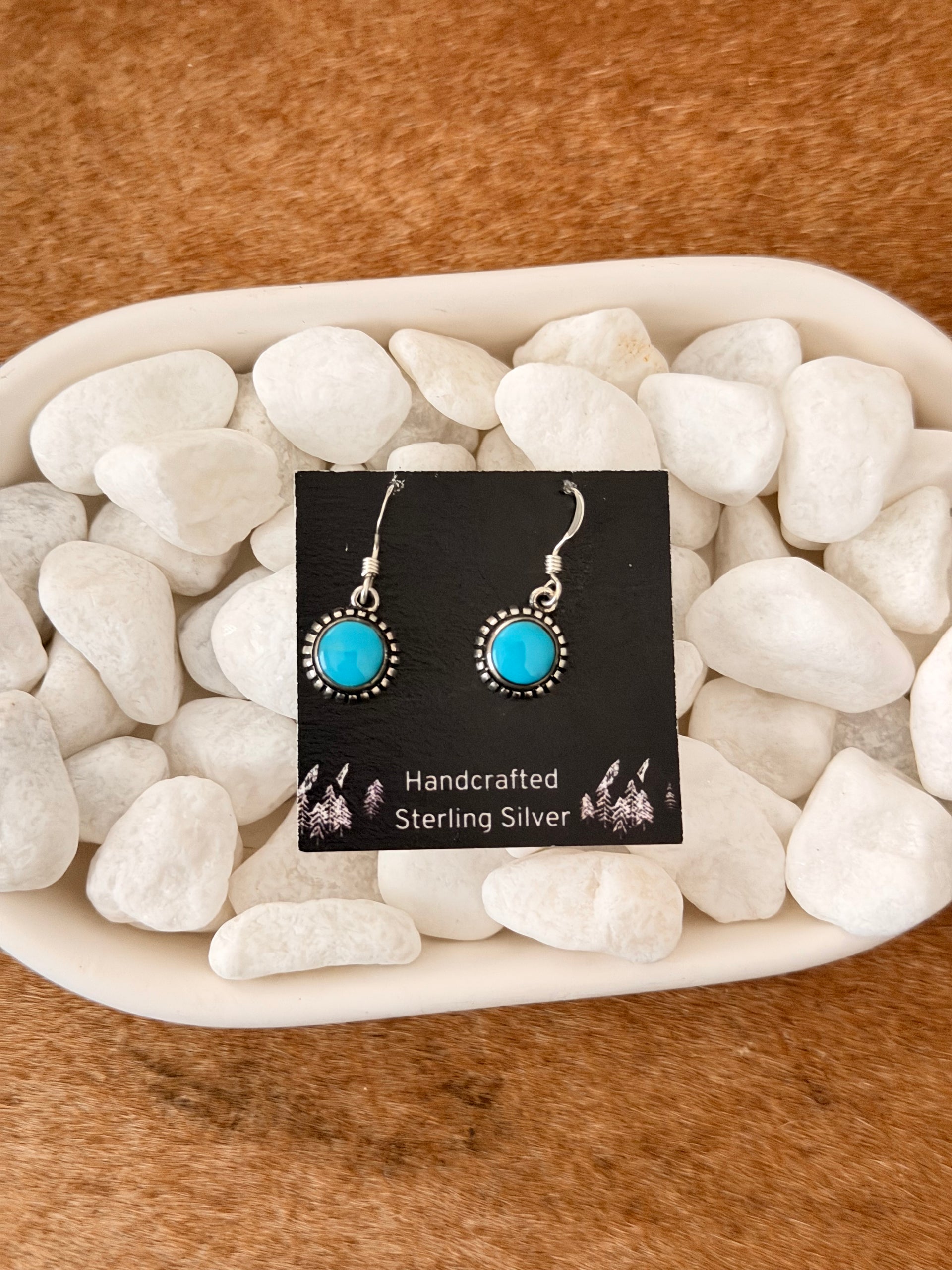 Navajo Made Kingman Turquoise & Sterling Silver Dangle Earrings
