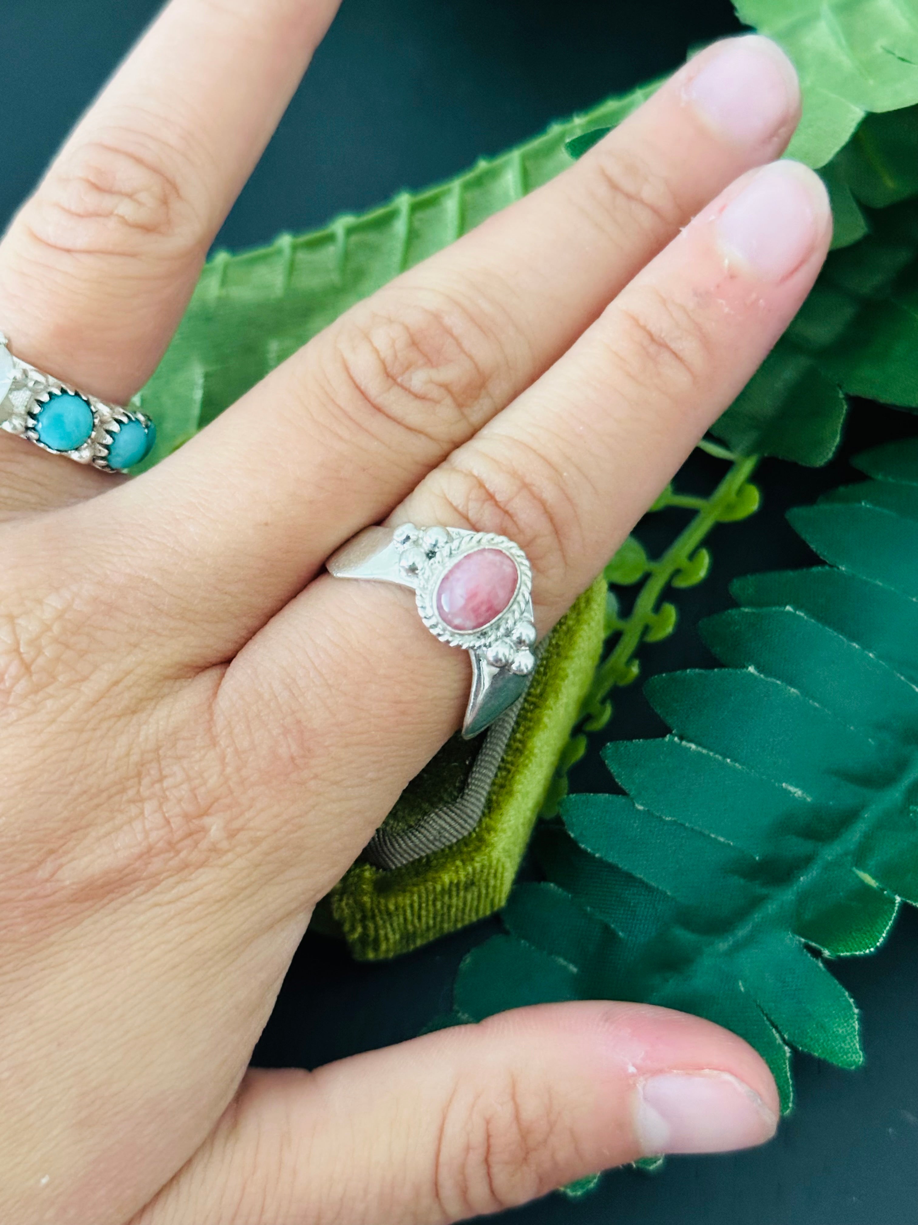 Navajo Made Rhodochrosite & Sterling Silver Ring