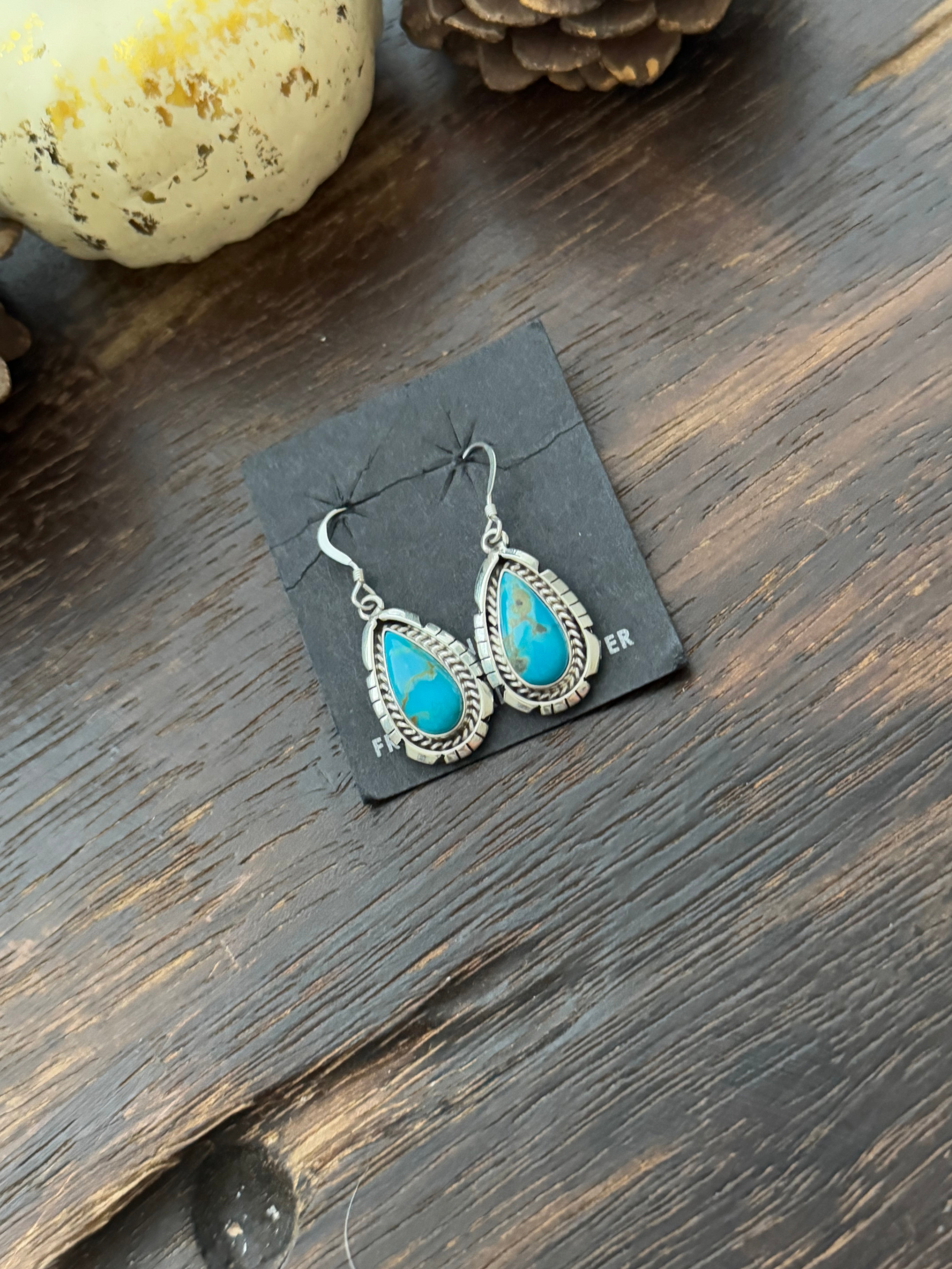 Navajo Made Kingman Turquoise & Sterling Silver Dangle Earrings