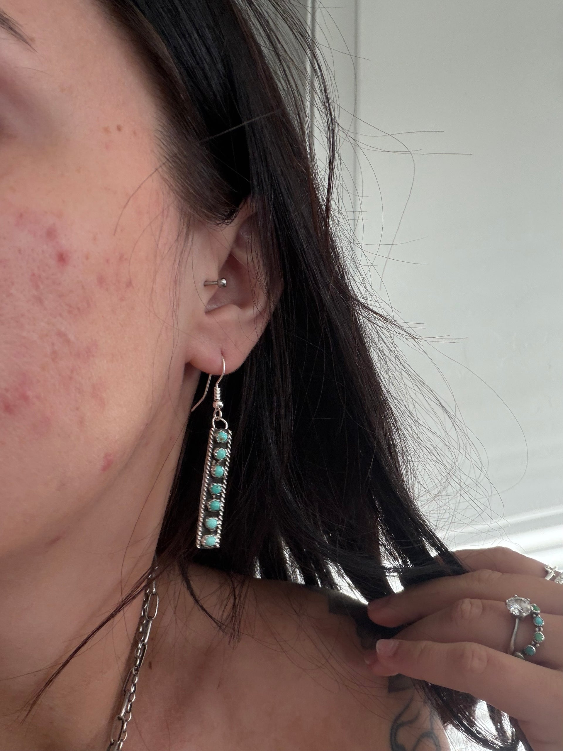 Esther White Turquoise & Sterling Silver Dangle Earrings