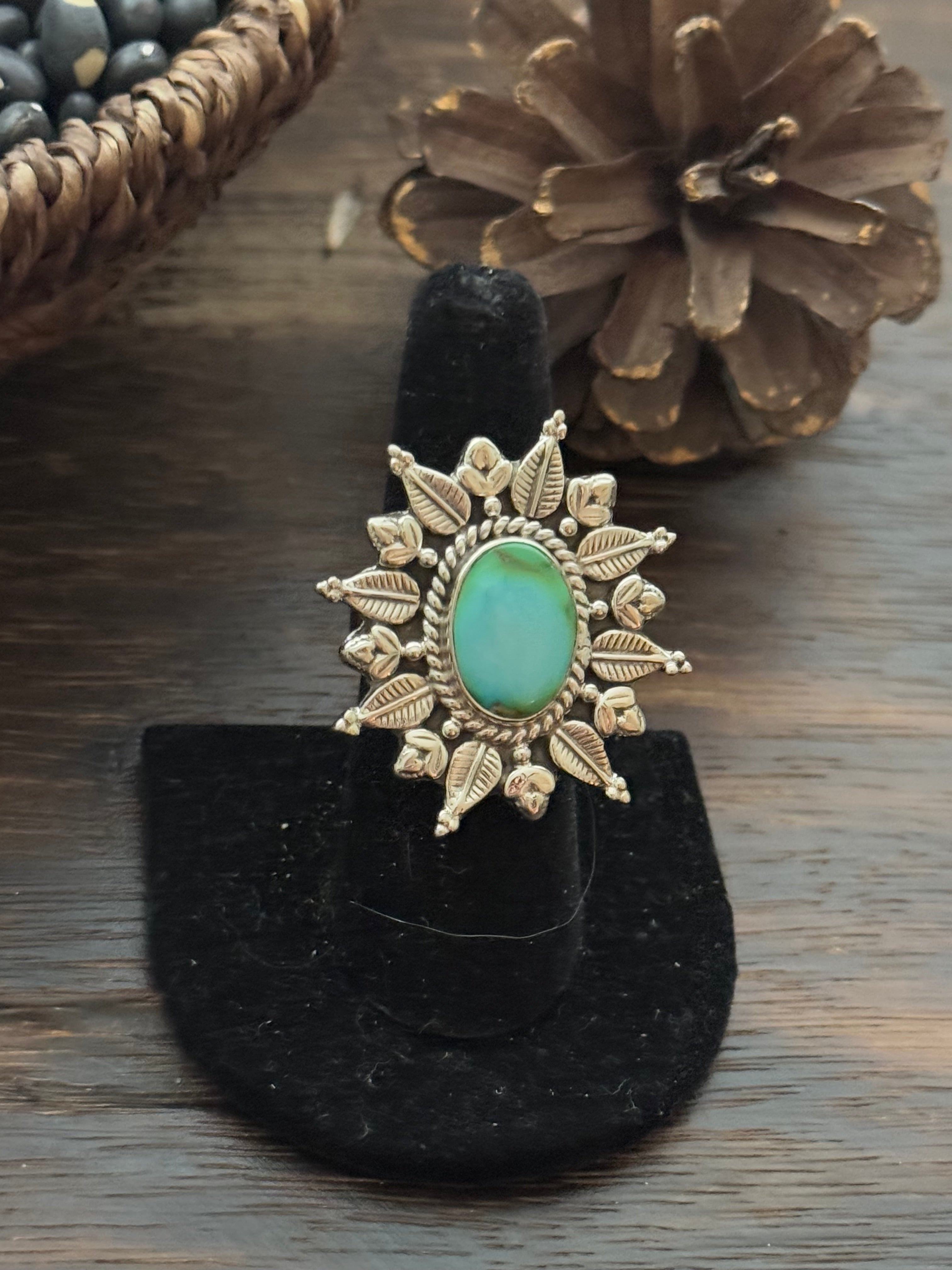 Southwest Handmade Sonoran Mountain Turquoise & Sterling Silver Adjustable Ring