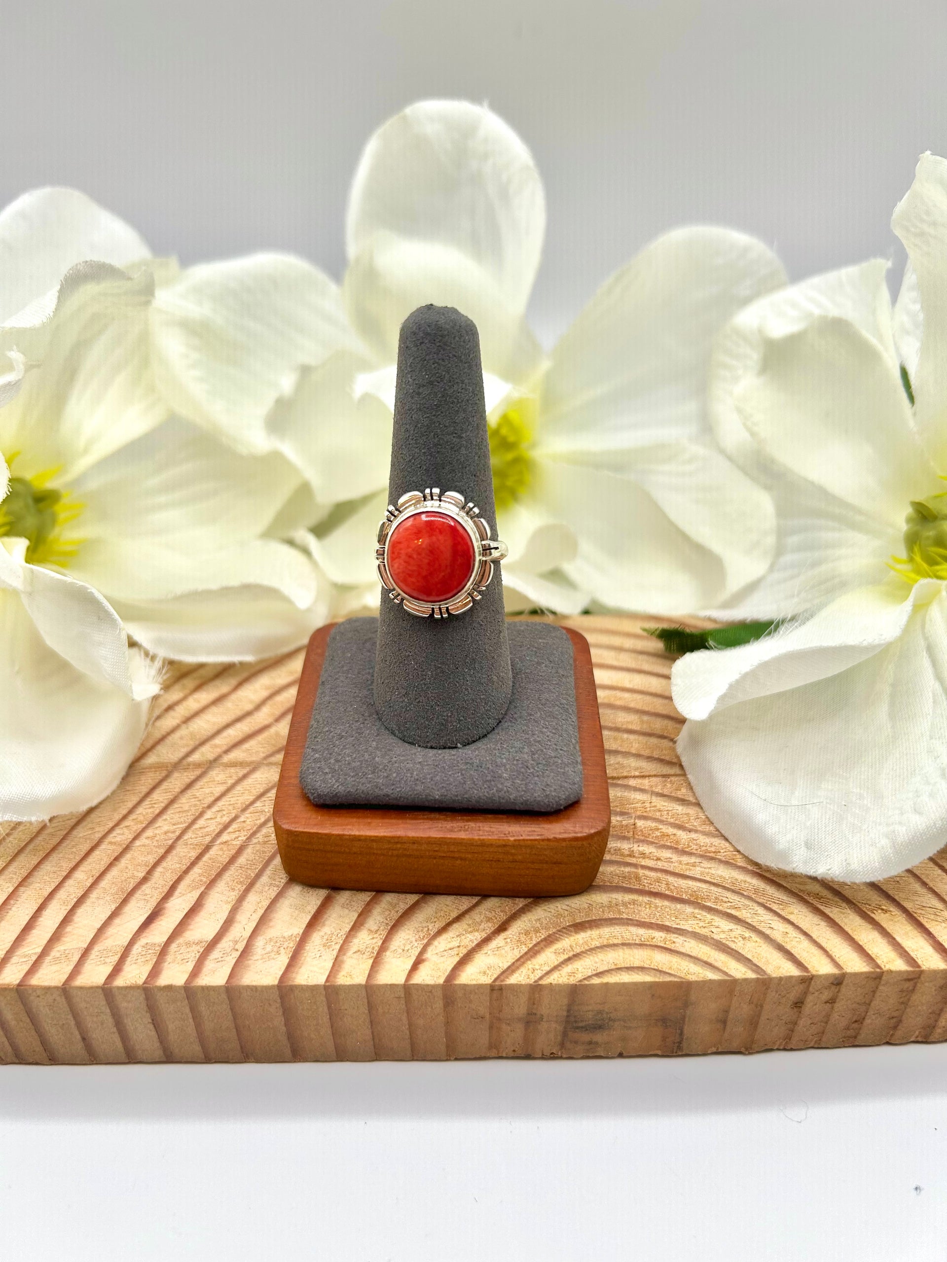 Navajo Made Spiny Oyster & Sterling Silver Ring Size 8