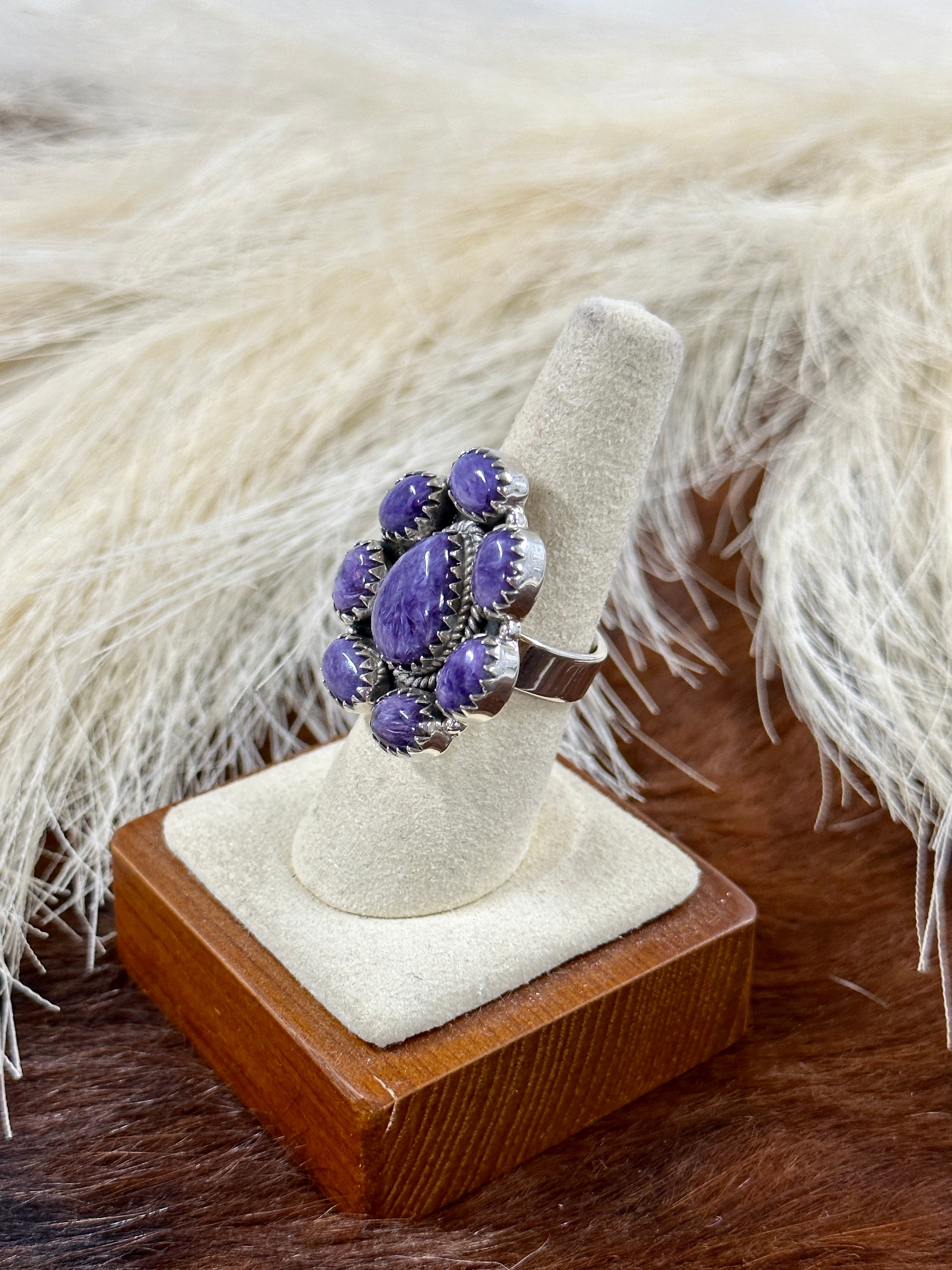 Southwest Handmade Charoite & Sterling Silver Adjustable Cluster Ring