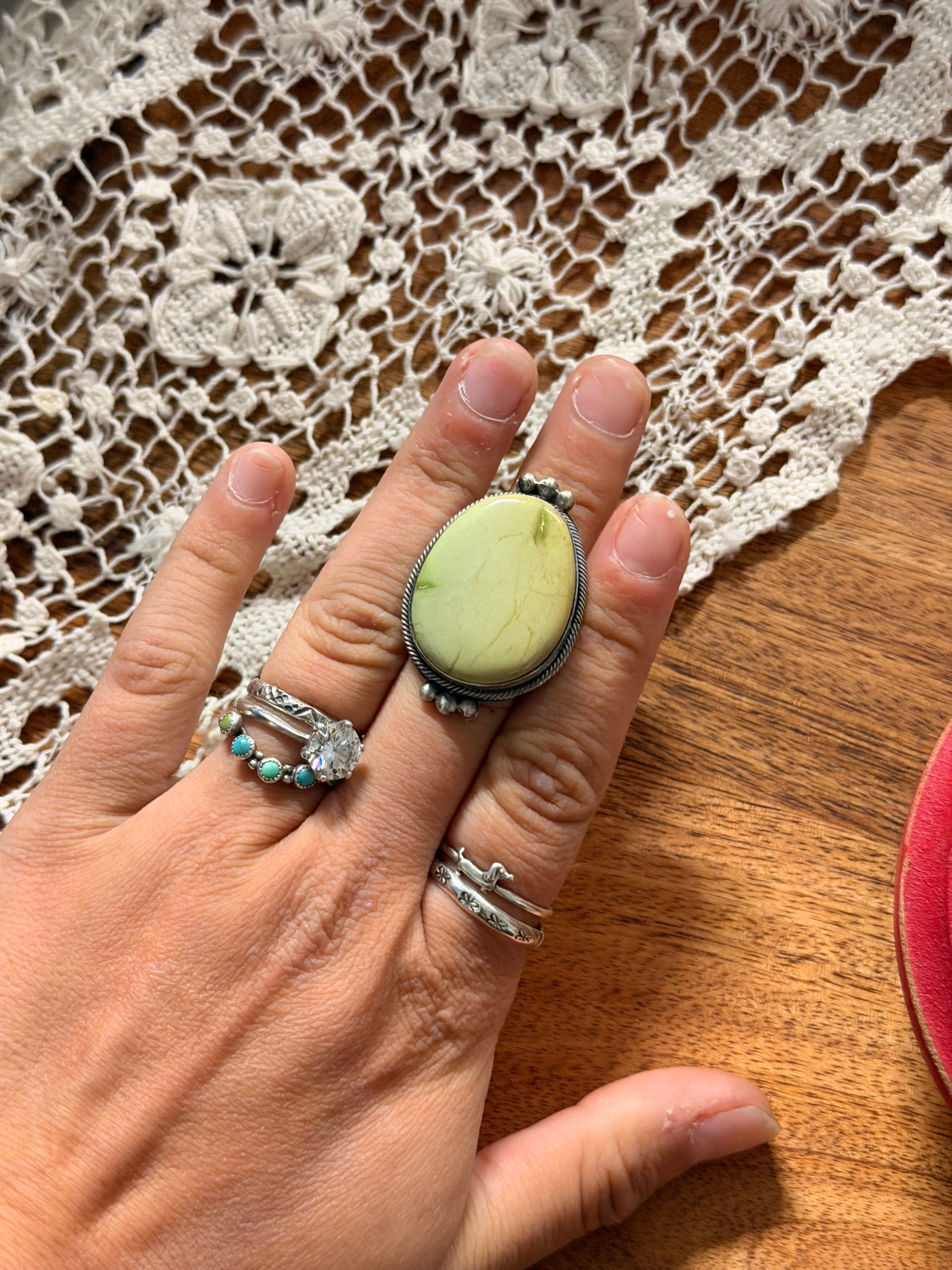 Scott Skeets Serpentine & Sterling Silver Ring Size 6.25