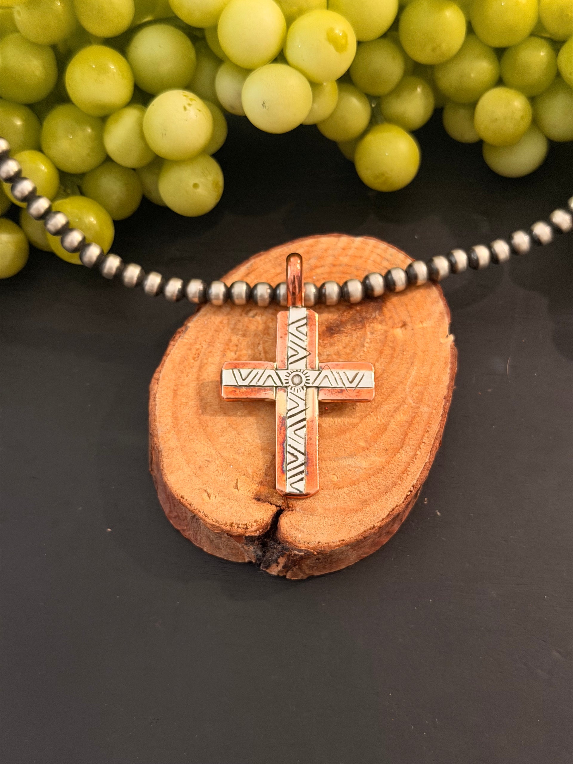 Navajo Made Copper & Sterling Silver Cross Pendant