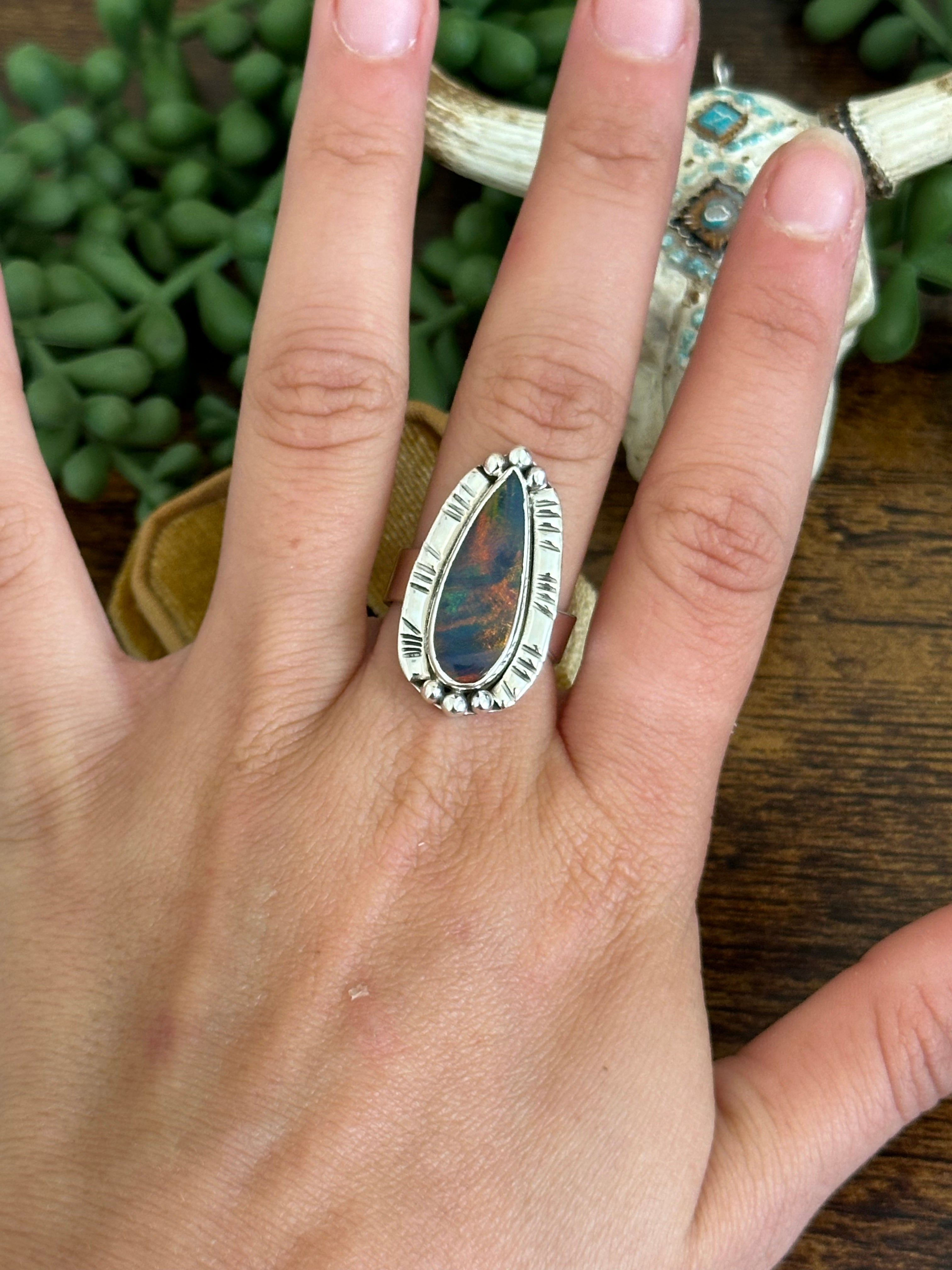 Southwest Handmade Opal & Sterling Silver Adjustable Ring