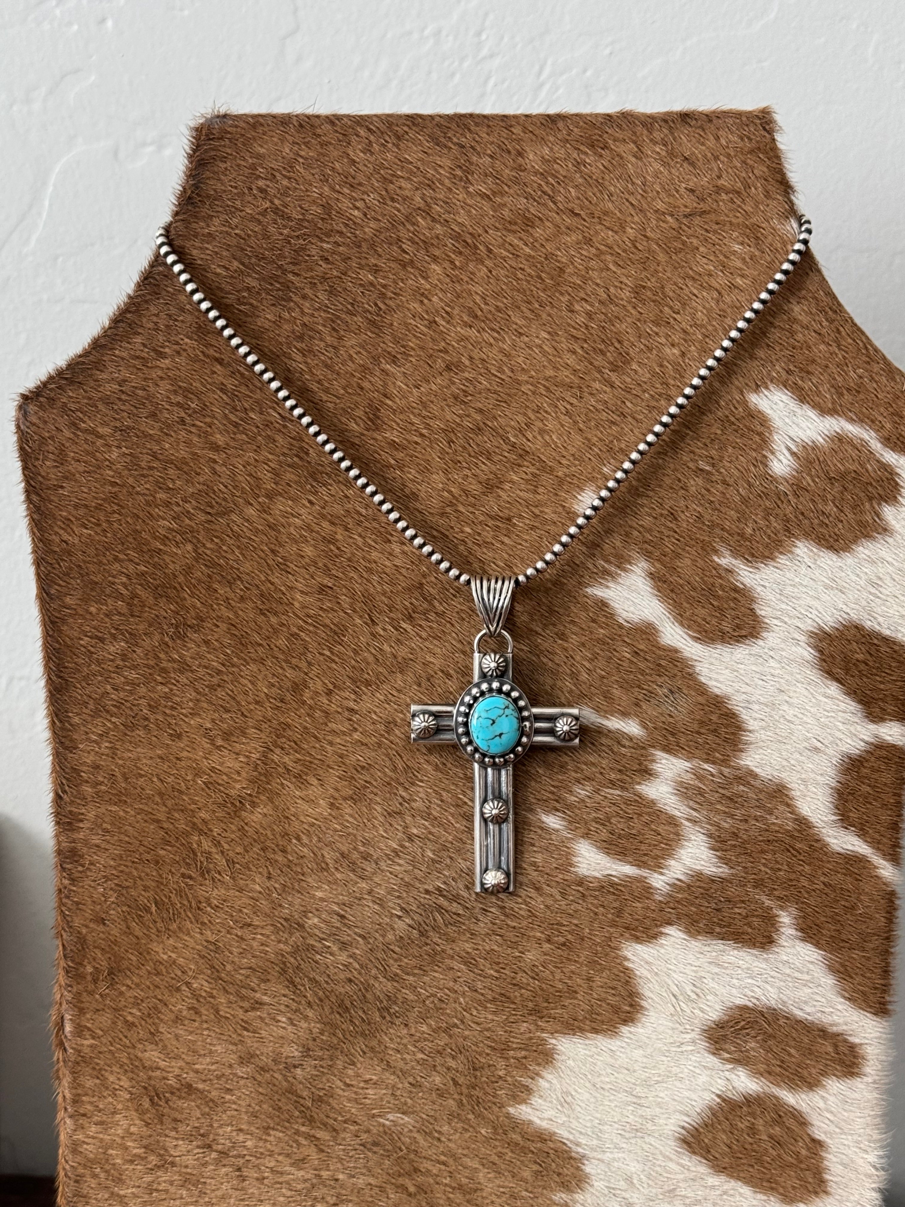 Calvin Delgarito Egyptian Turquoise & Sterling Silver Cross Pendant