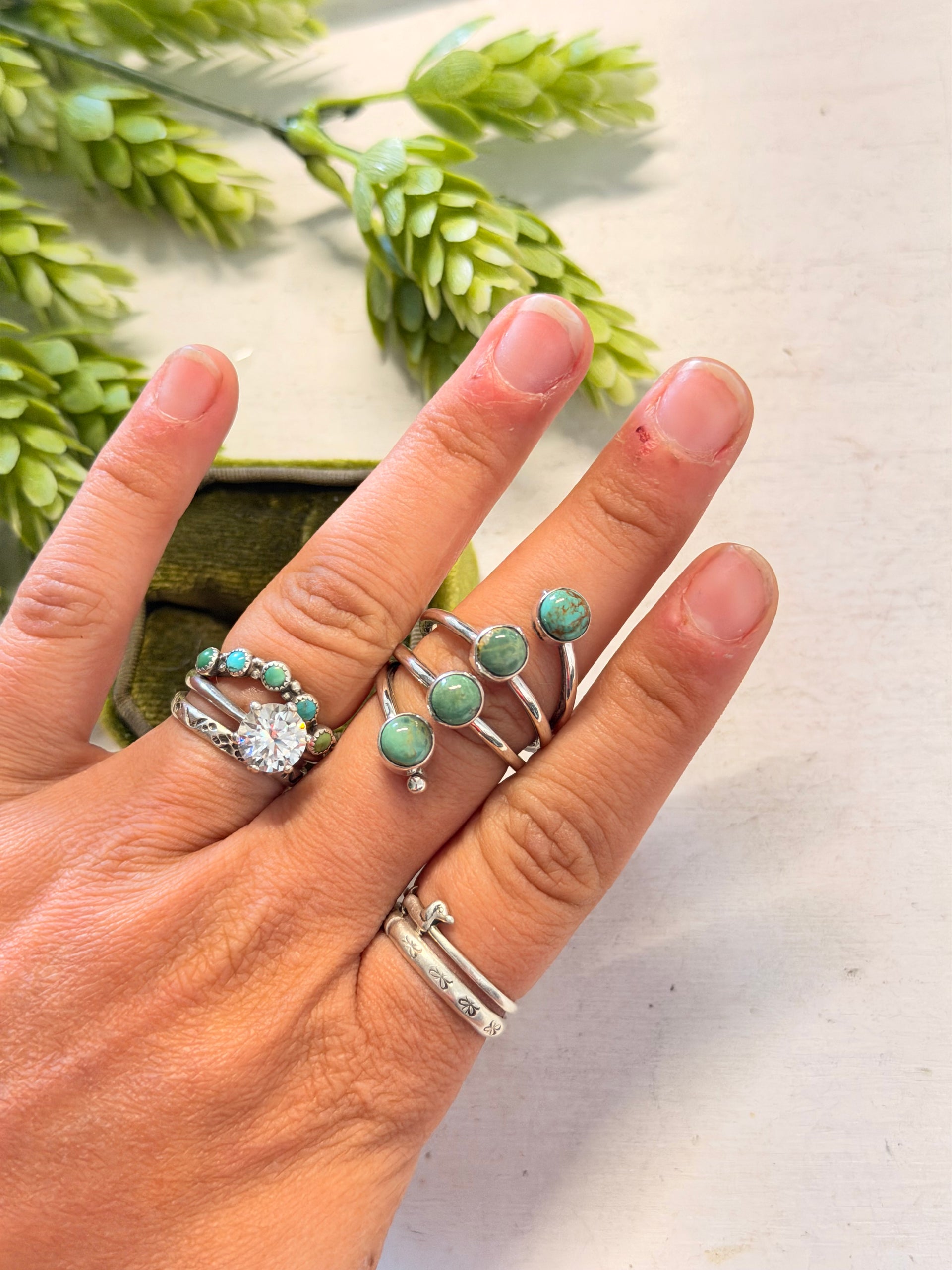 Navajo Made Kingman Turquoise & Sterling Silver Adjustable Ring
