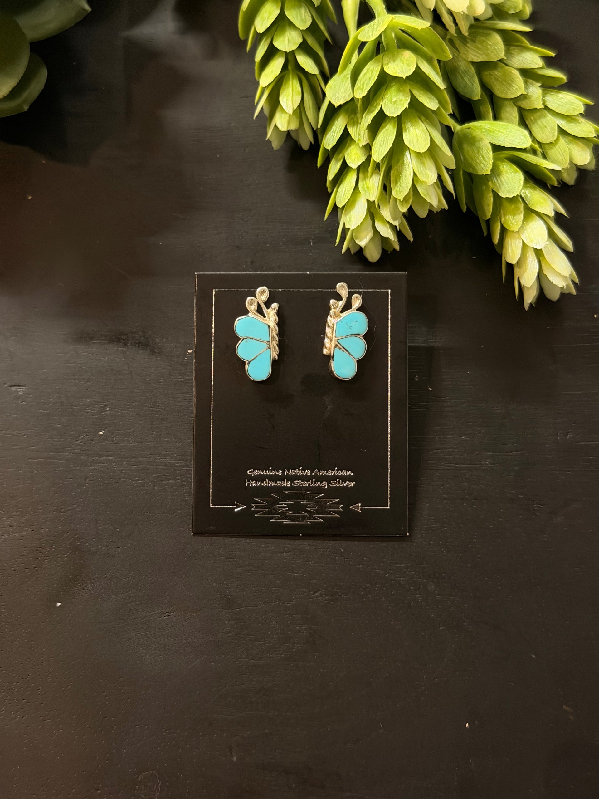 Zuni Handmade Turquoise & Sterling Silver Post Earrings