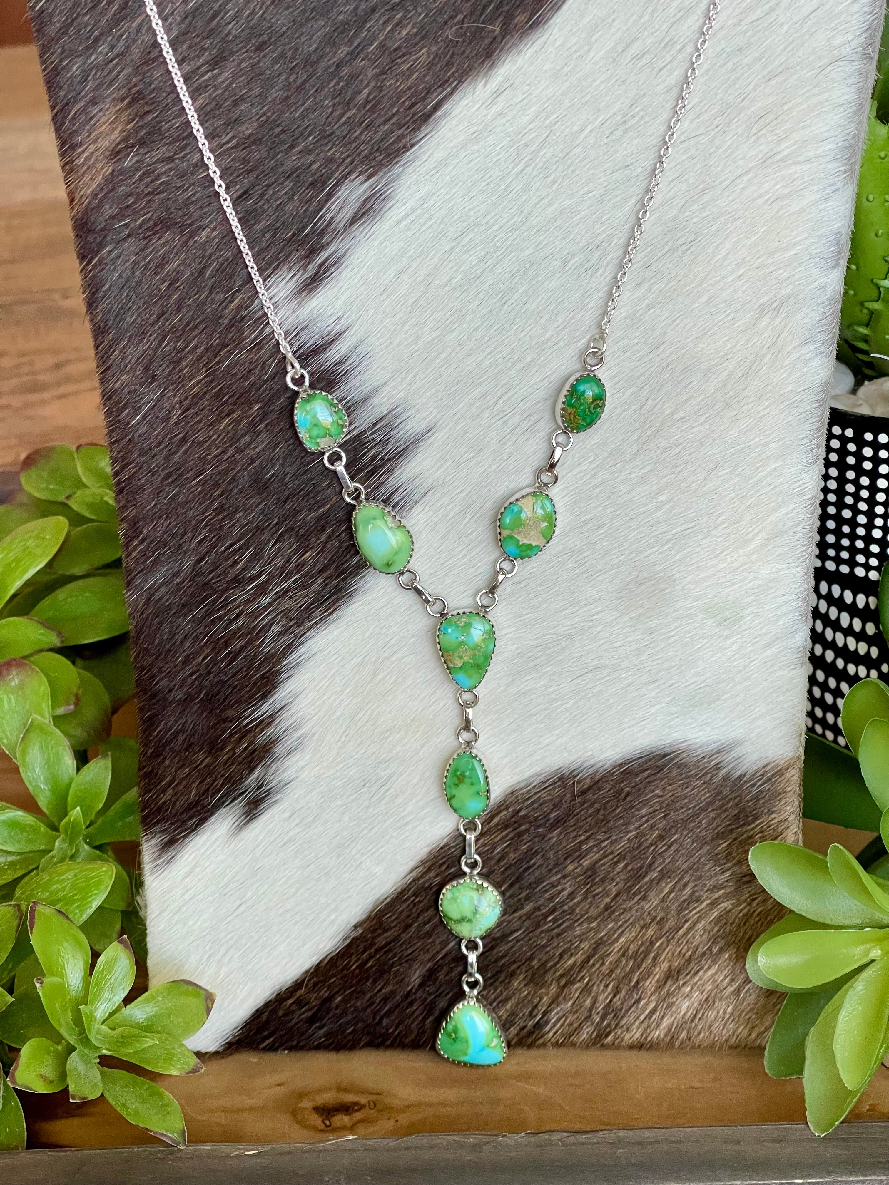 Southwest Handmade Sonoran Mountain Turquoise & Sterling Silver Lariat Necklace