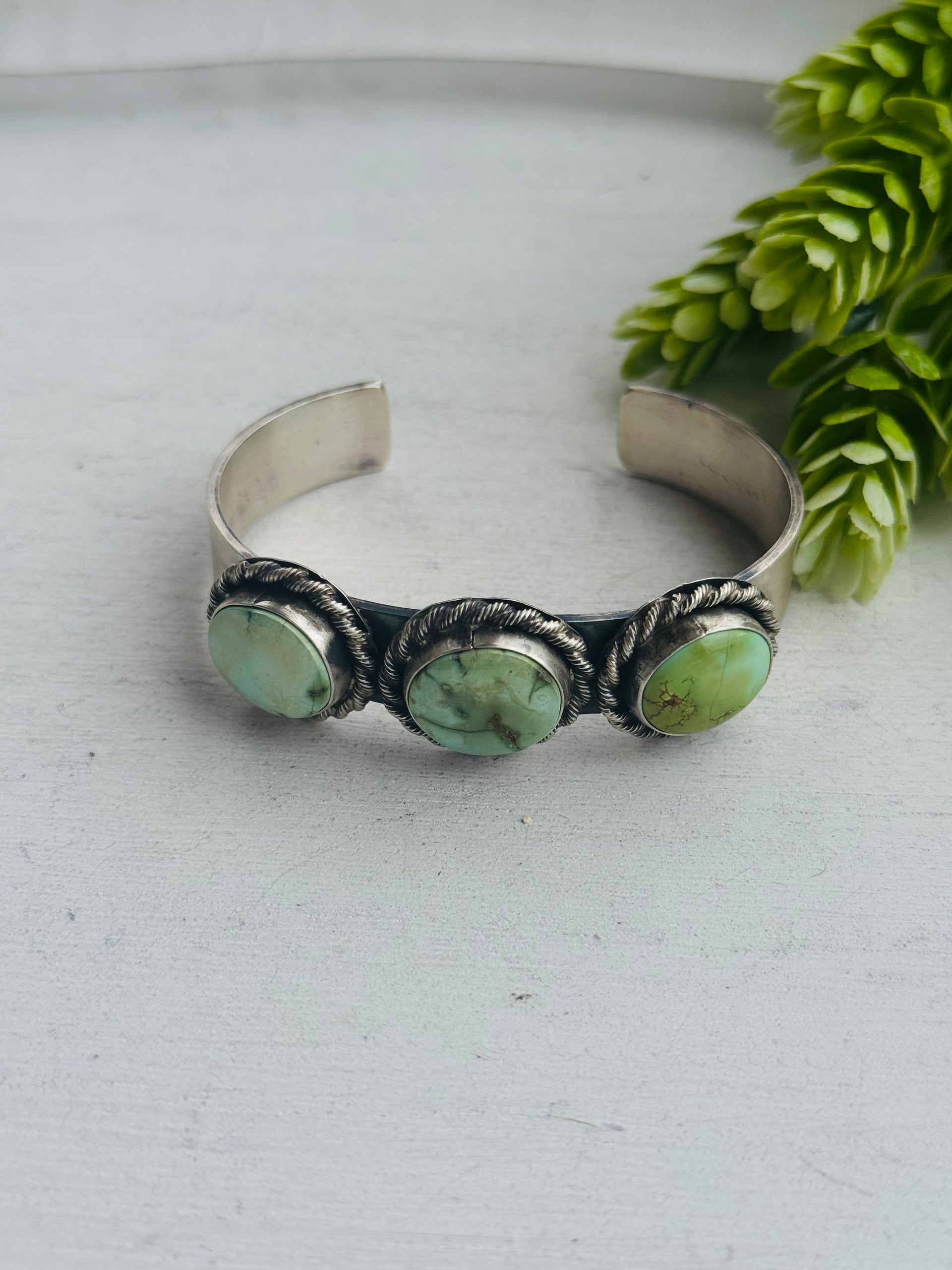 Navajo Made Sonoran Gold Turquoise & Sterling Silver Cuff Bracelet