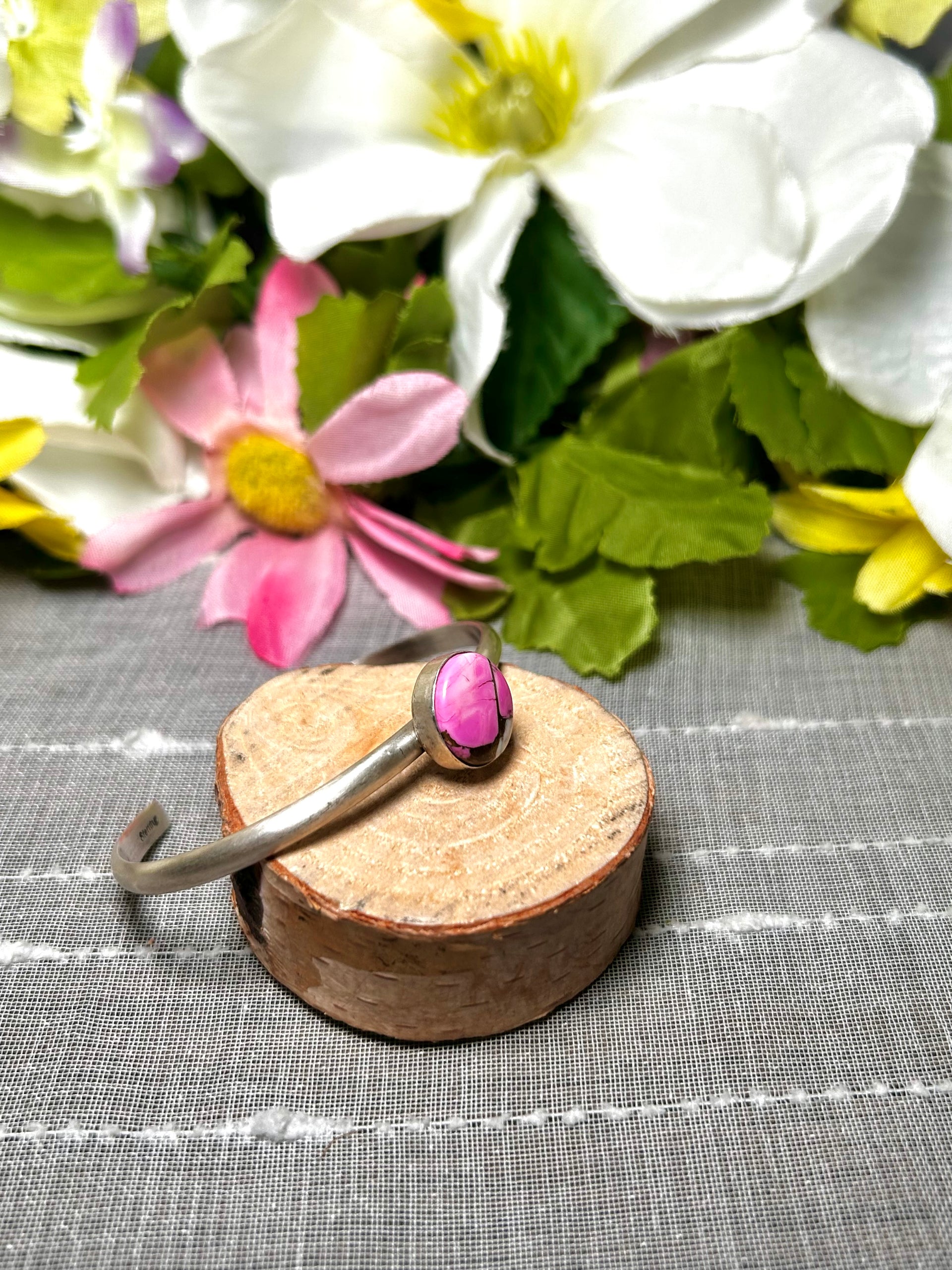 Navajo Made Cotton Candy Dahlia & Sterling Silver Cuff Bracelet