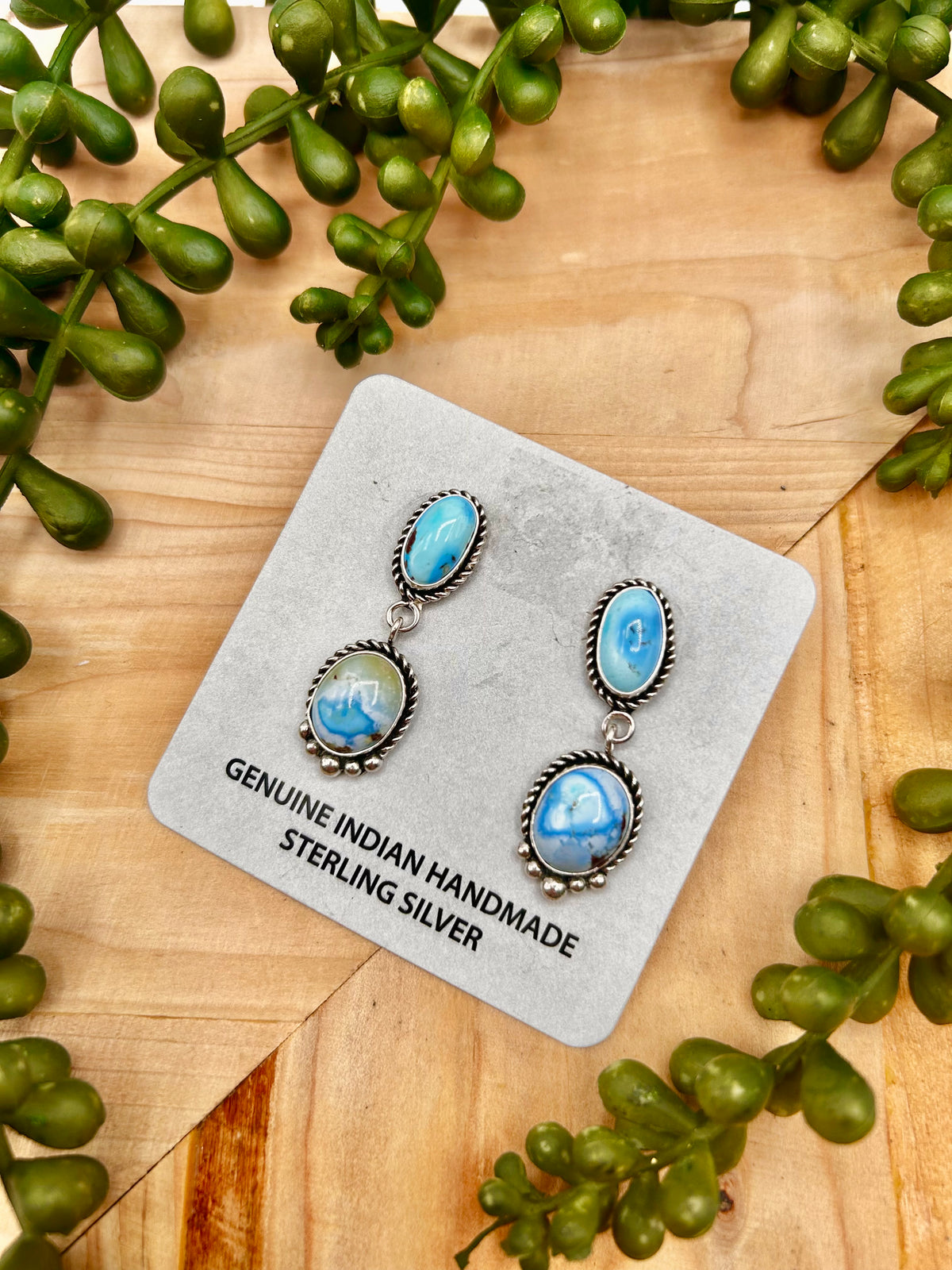 Navajo Made Golden Hill Turquoise & Sterling Silver Post Earrings