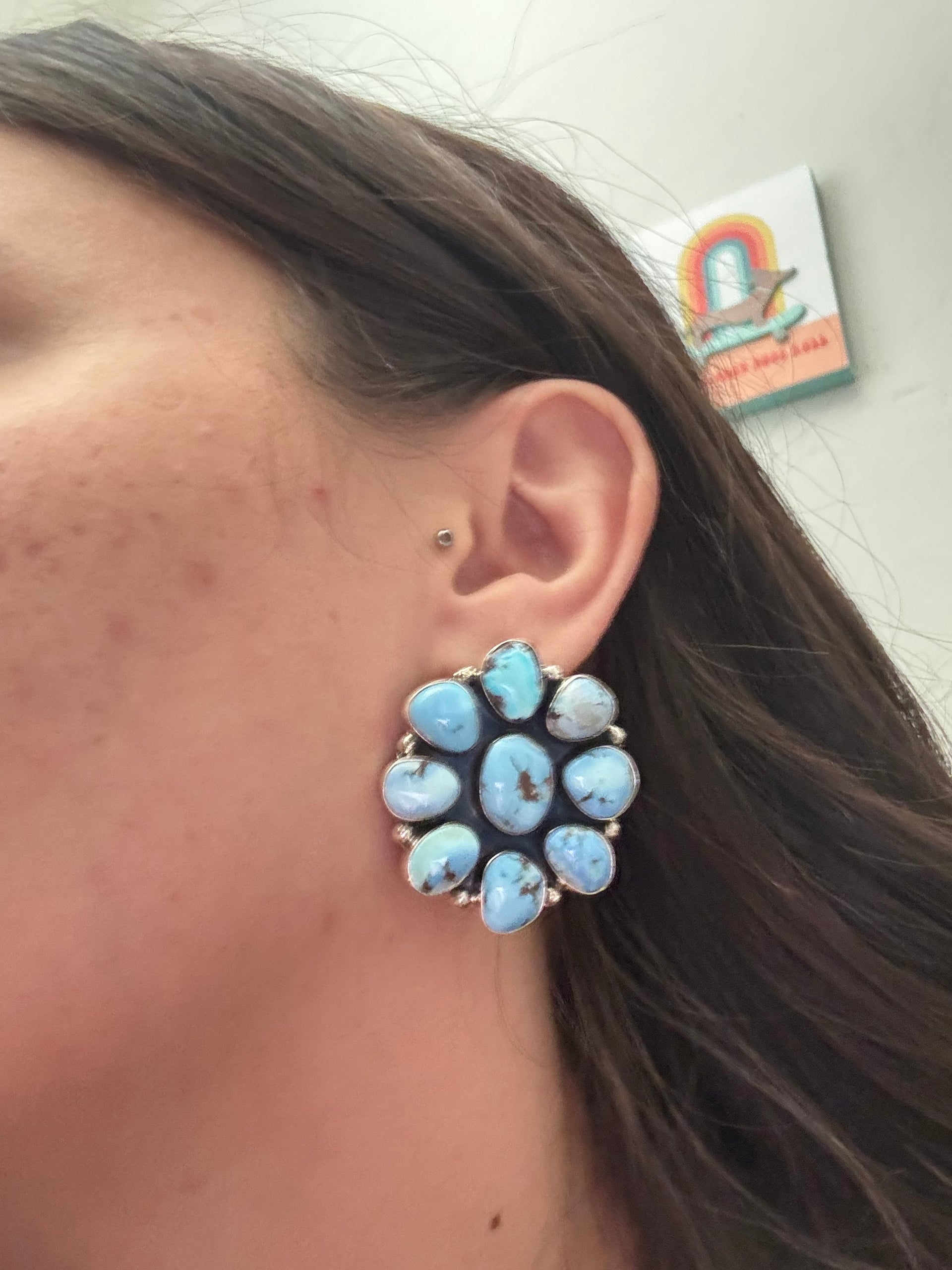 Navajo Made Golden Hills Turquoise & Sterling Silver Post Earrings