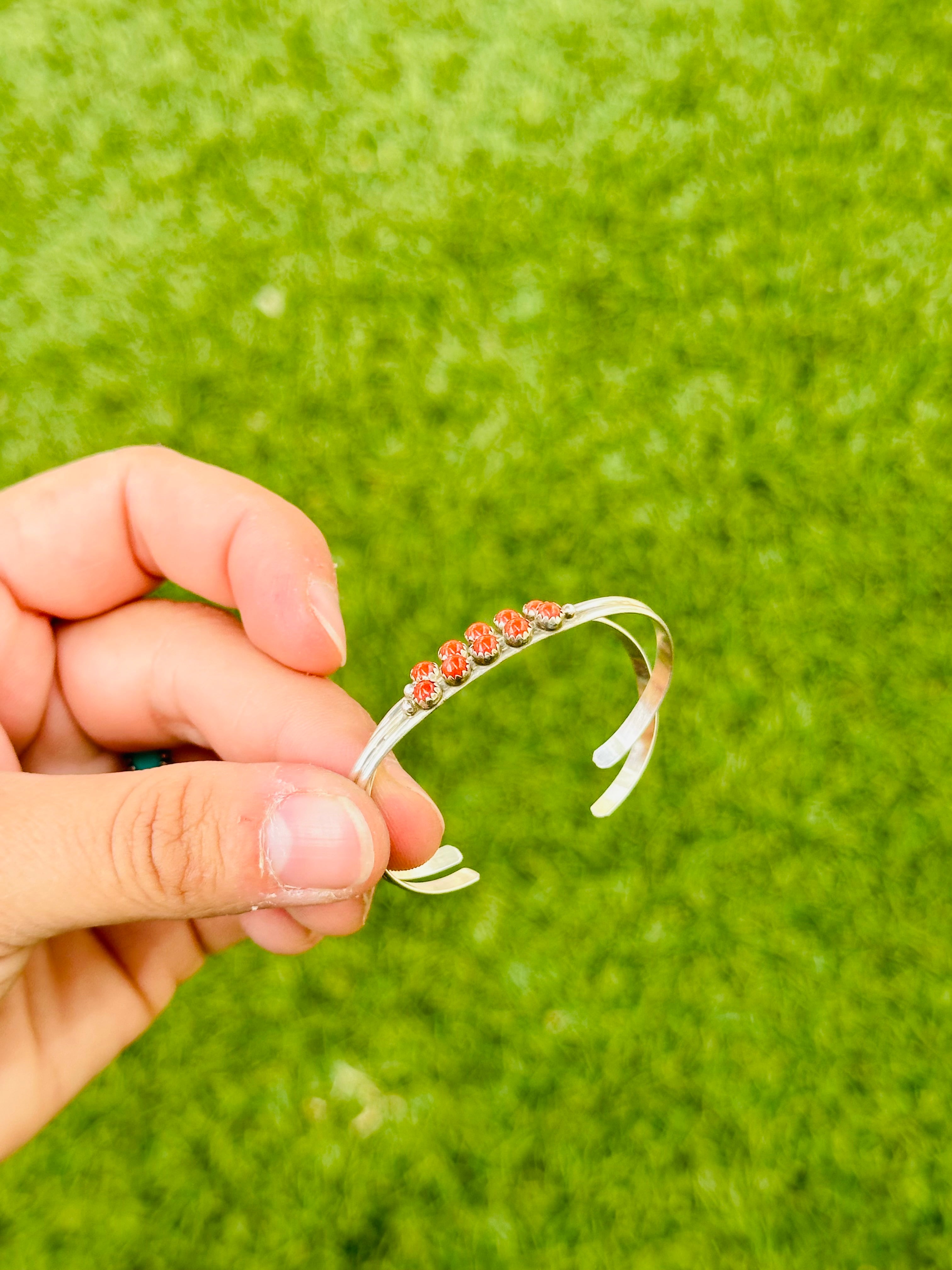 Navajo Made Coral and Sterling Silver BABY Cuff Bracelet