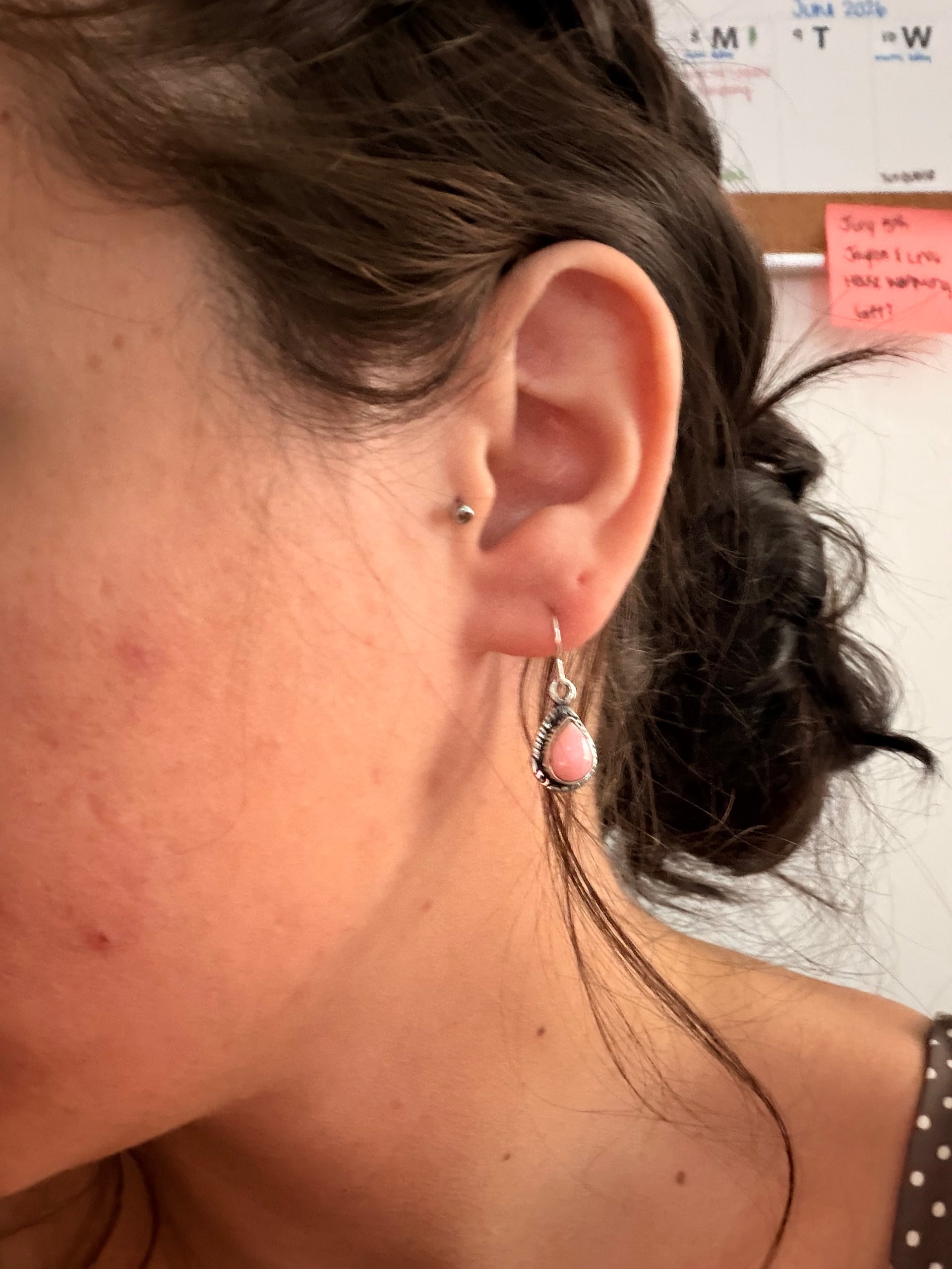 Navajo Handmade Pink Conch & Sterling Silver Dangle Earrings