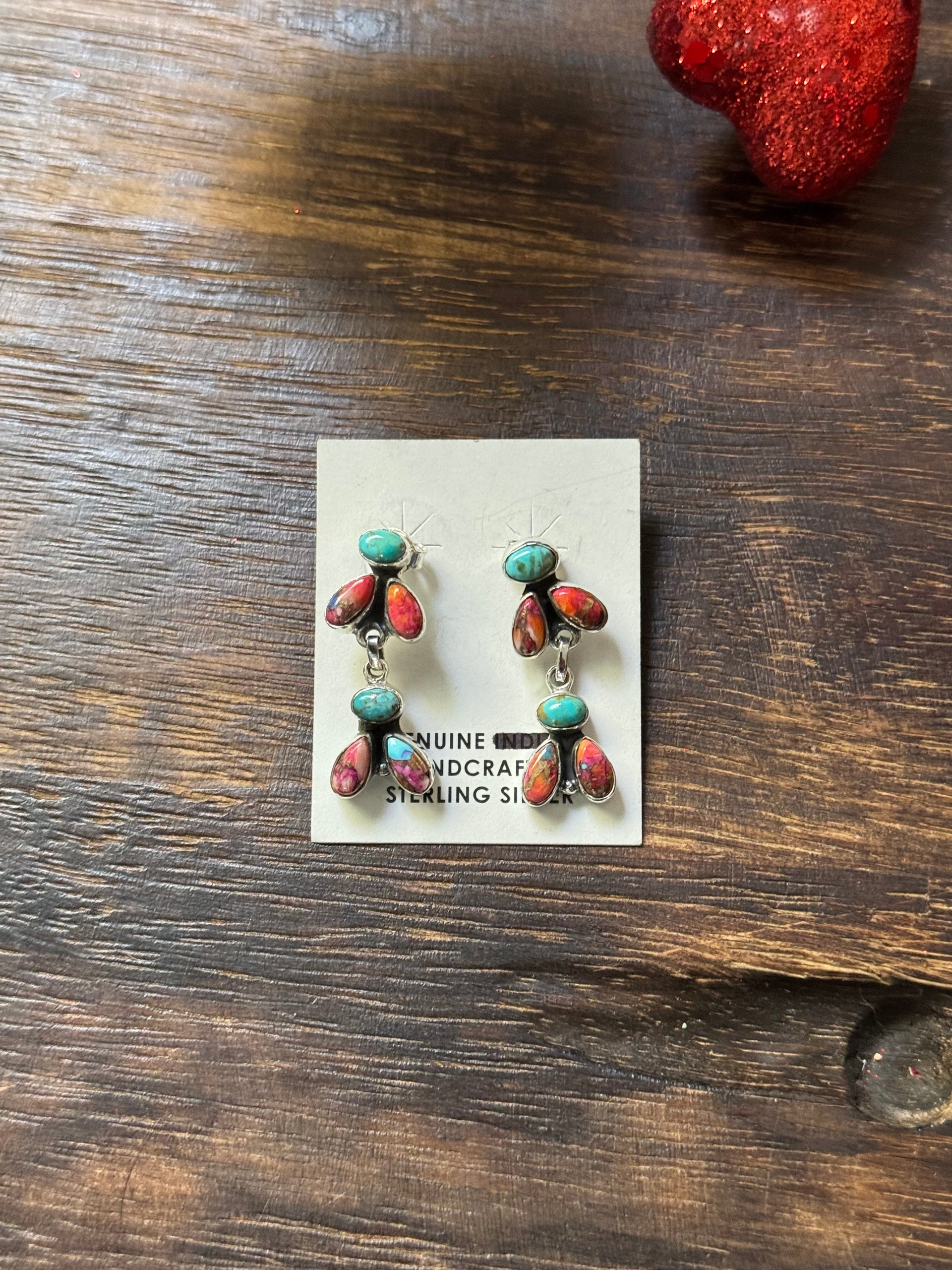 Southwest Handmade Multi Stone & Sterling Silver Post Dangle Earrings