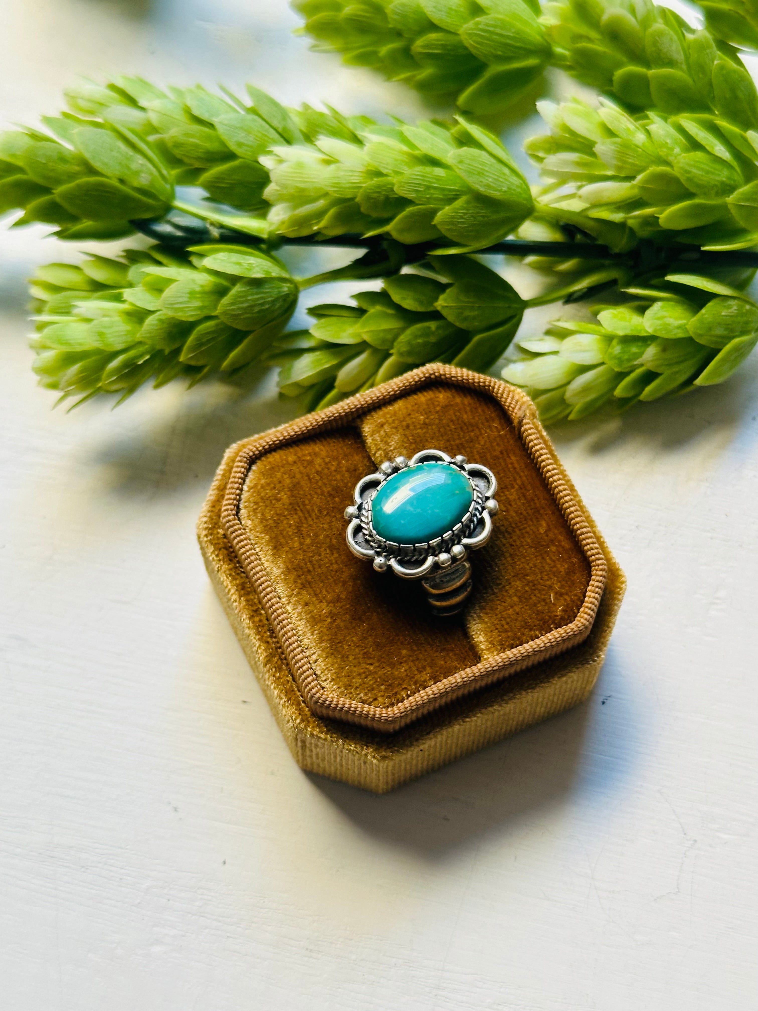 Navajo Made Kingman Turquoise & Sterling Silver Ring