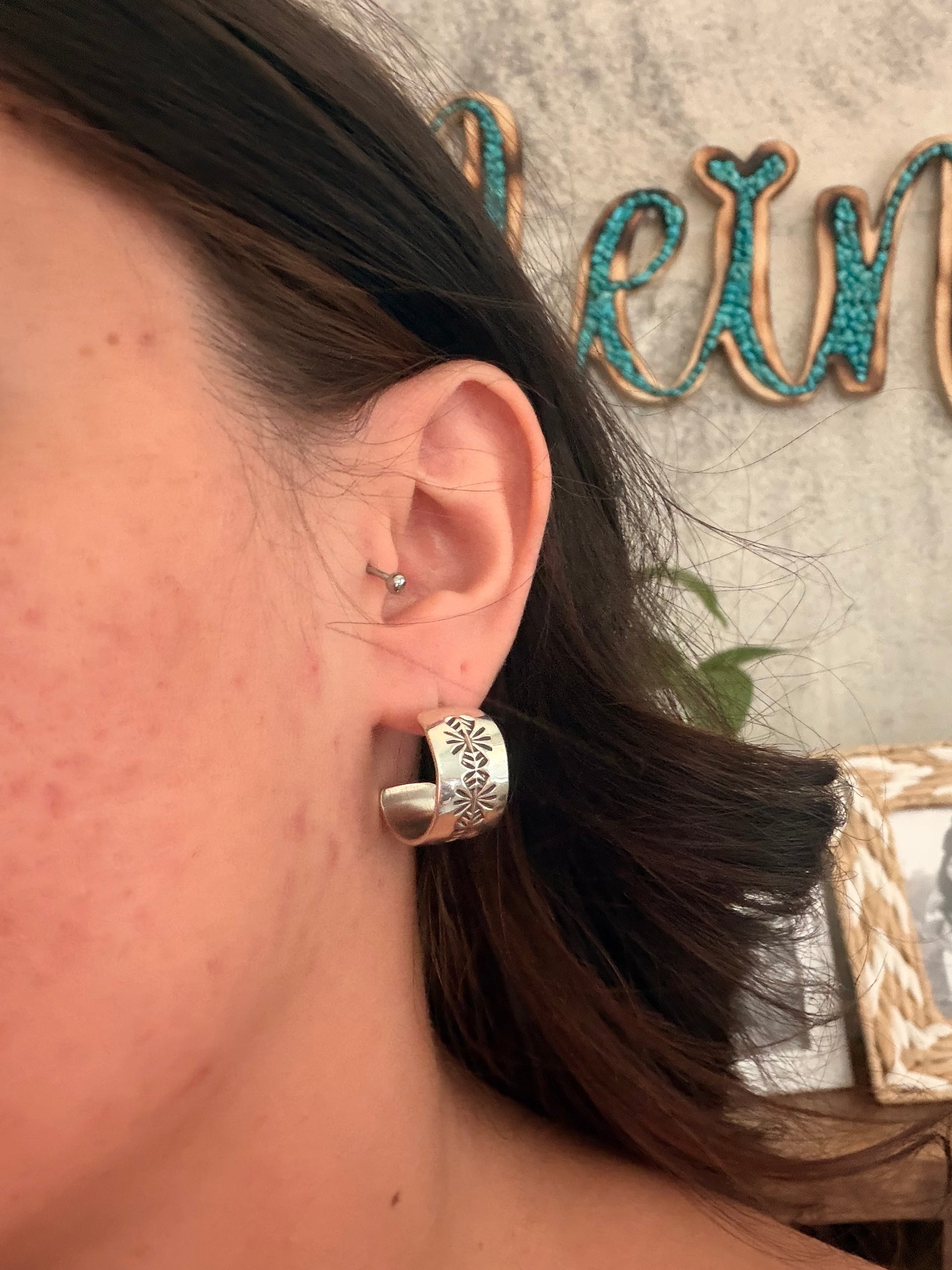 Navajo Made Sterling Silver Post Hoop Earrings