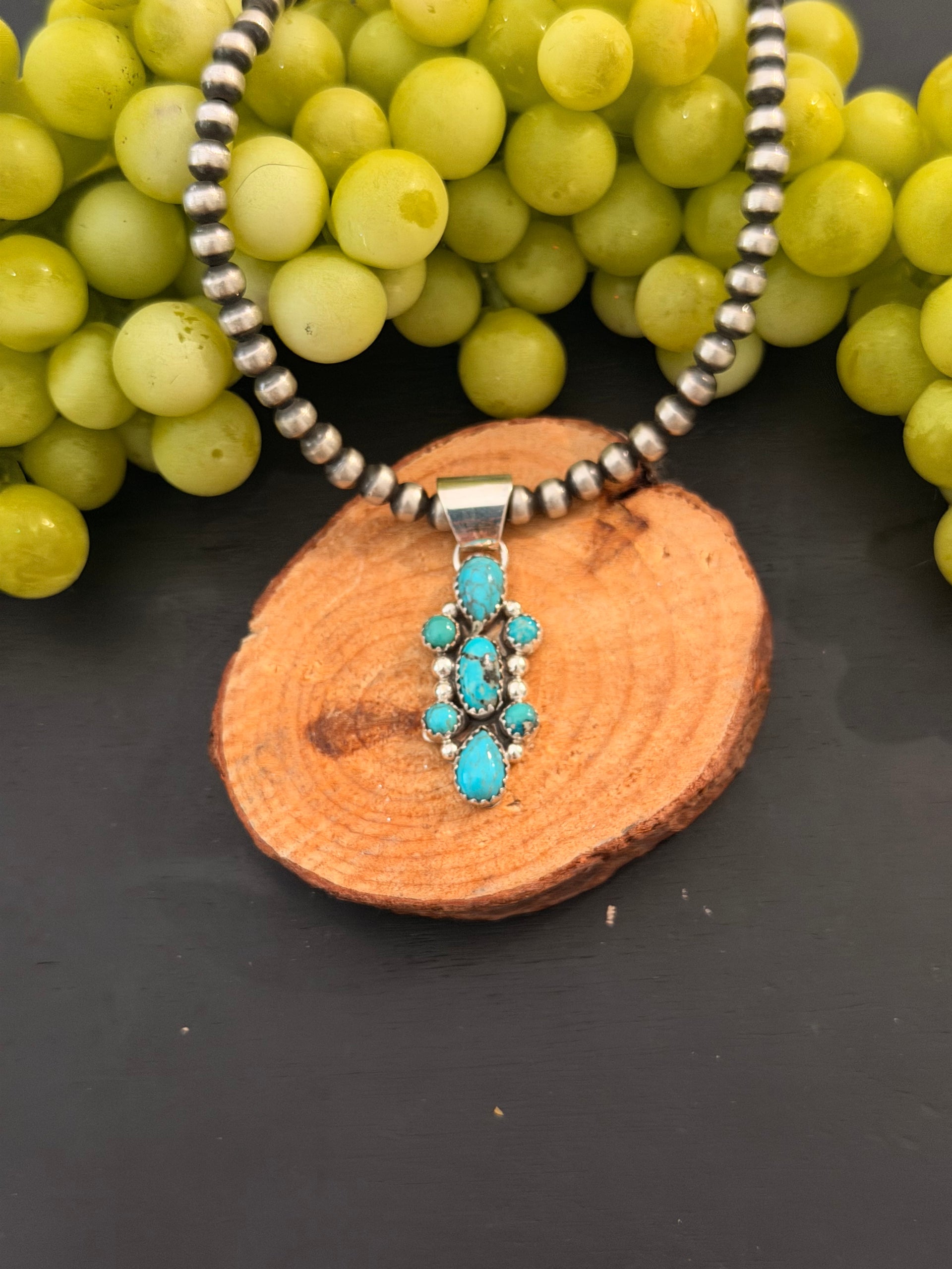 Julia Etsitty Kingman Turquoise & Sterling Silver Cluster Pendant