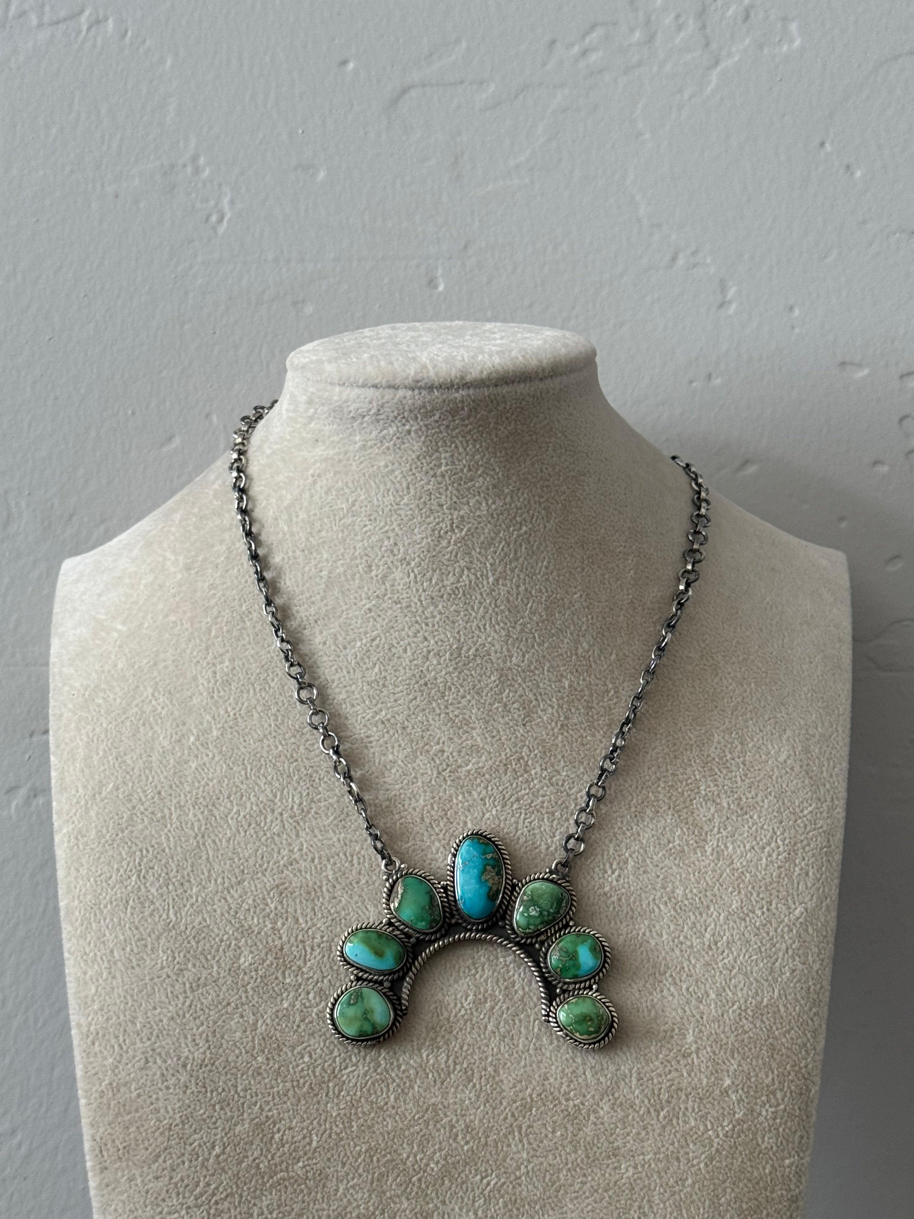 Southwest Sonoran Mountain Turquoise & Sterling Silver Cluster Necklace