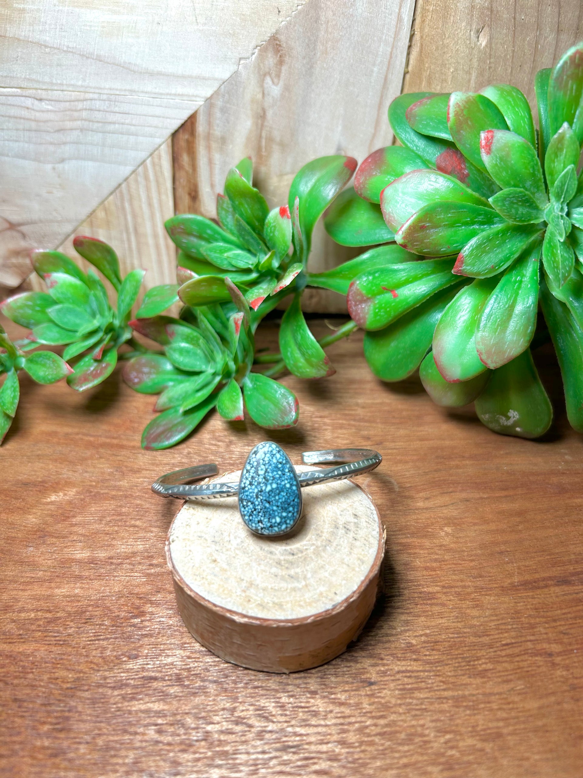 Navajo Made New Lander Varicsite & Sterling Silver Cuff Bracelet