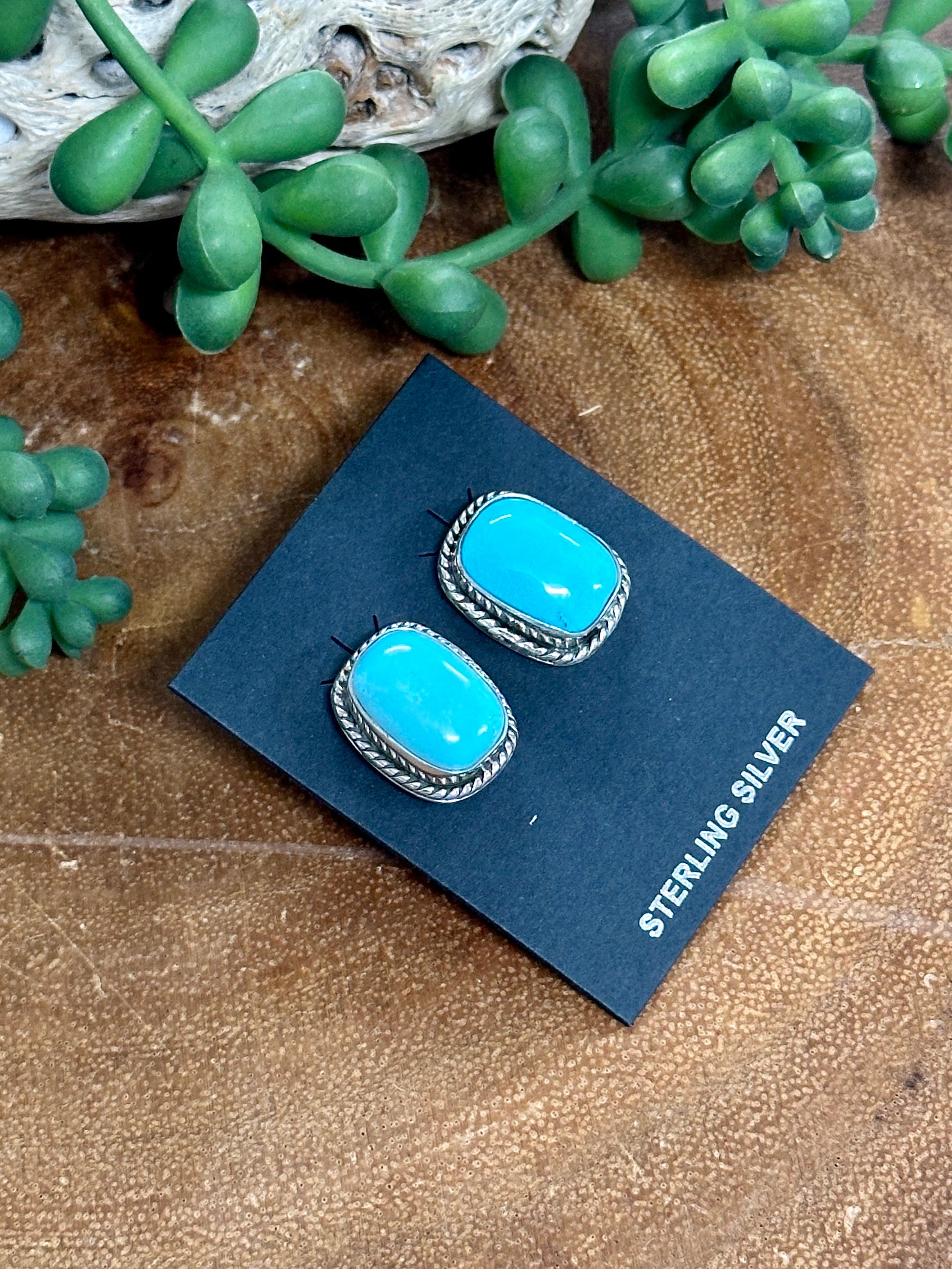 Southwest Handmade Kingman Turquoise & Sterling Silver Post Earrings