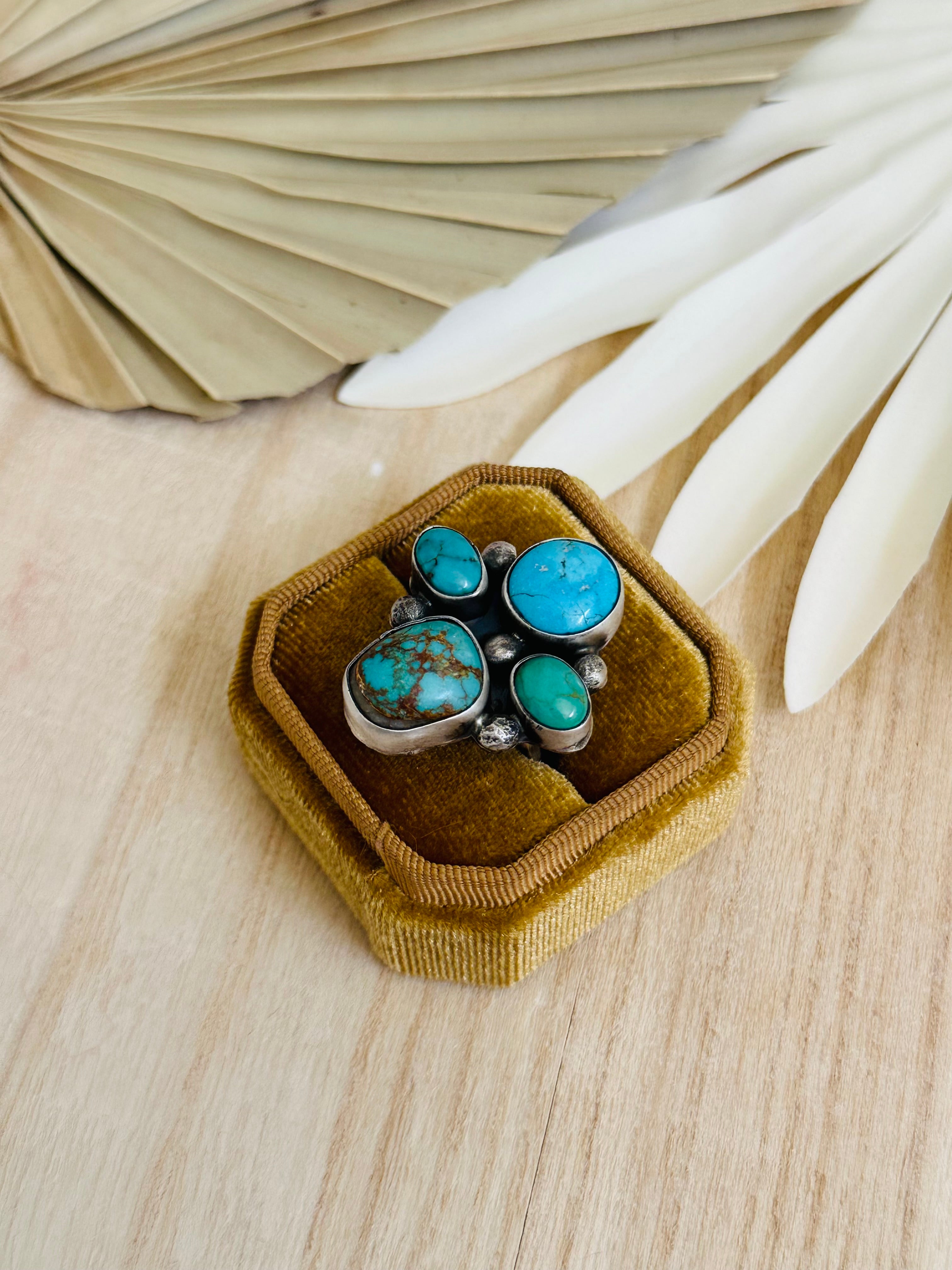 Navajo Made Multi Turquoise & Sterling Silver Adjustable Ring