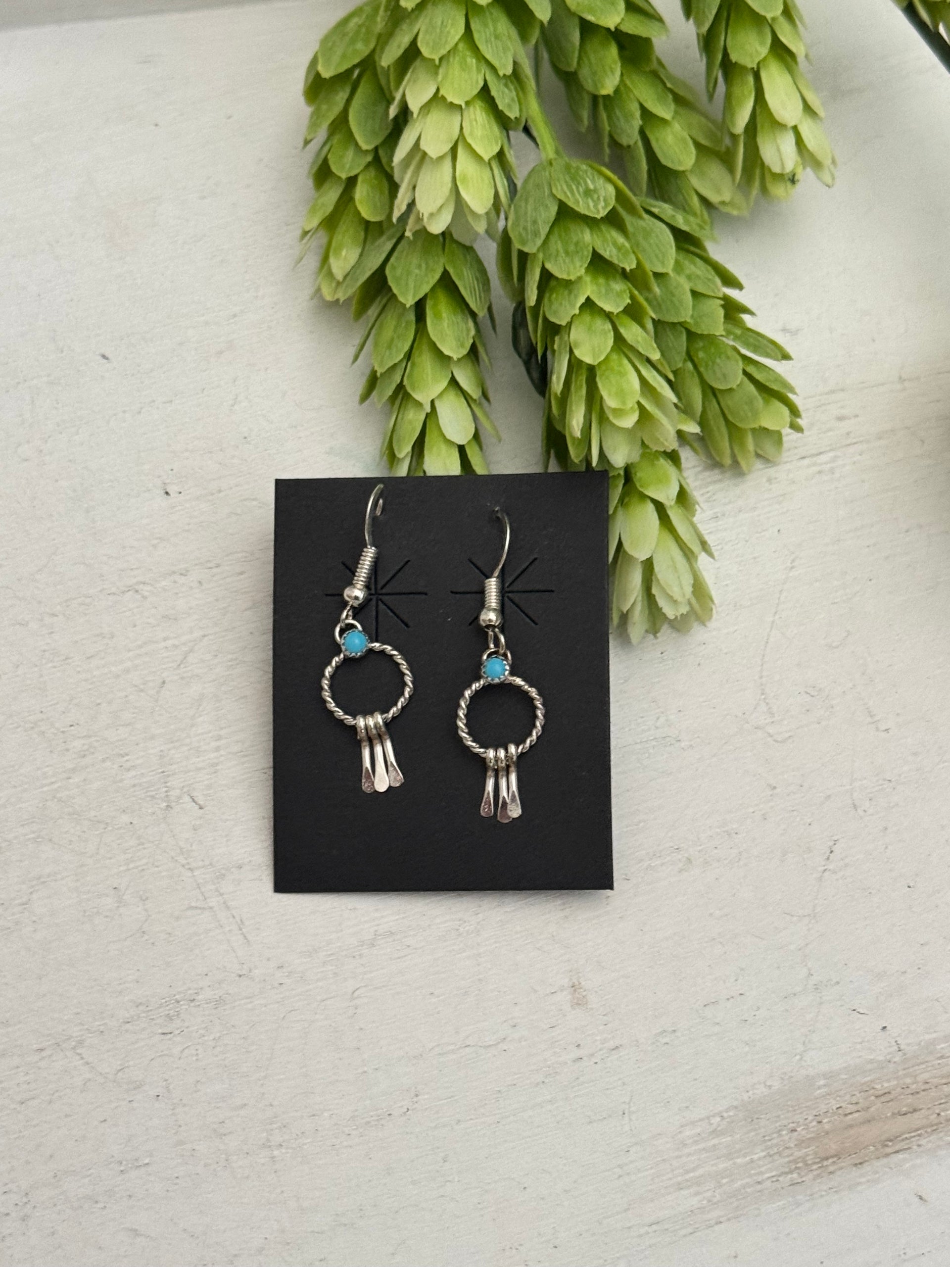 Navajo Made Turquoise & Sterling Silver Dangle Earrings