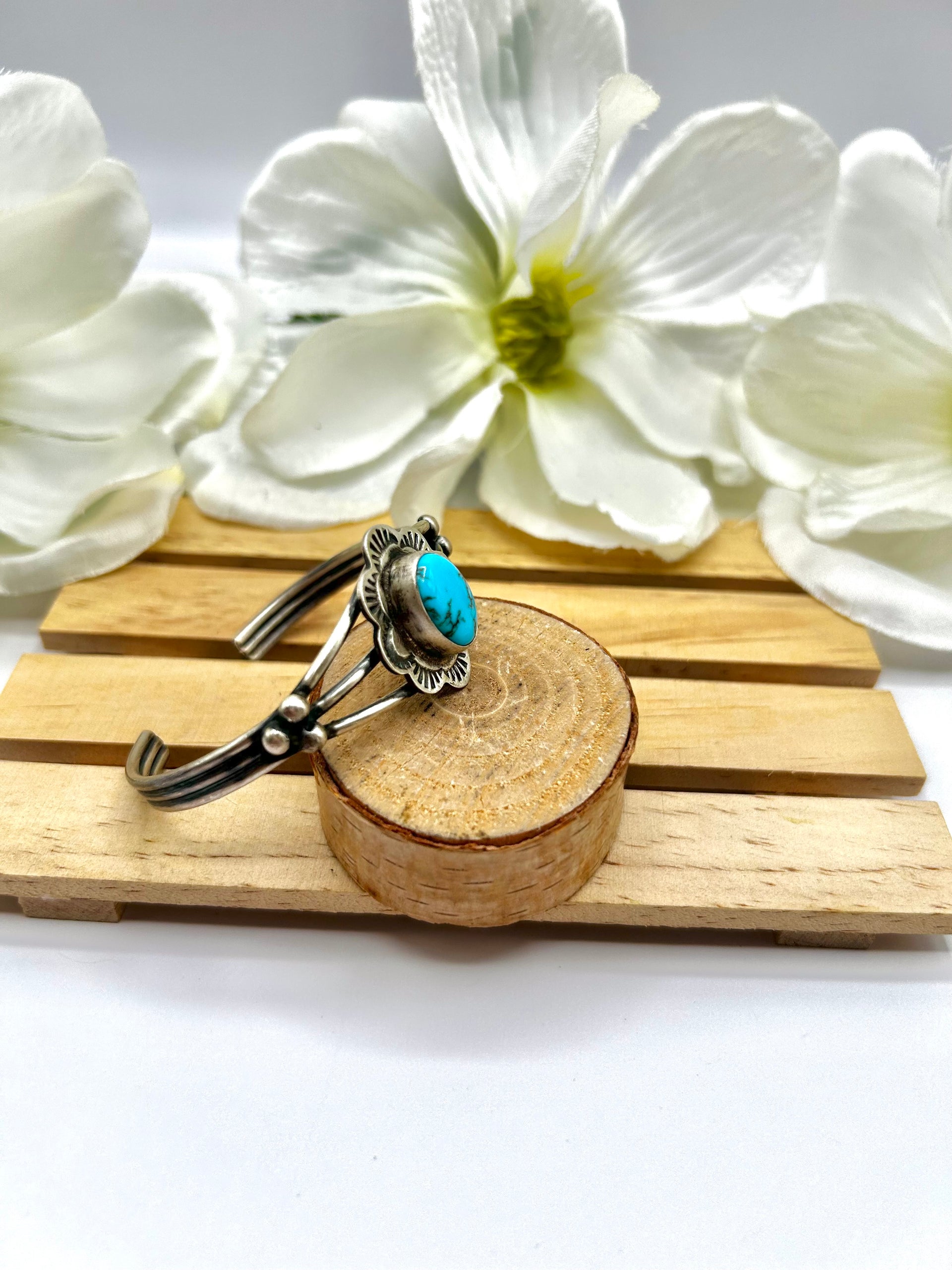Navajo Made Egyptian Turquoise & Sterling Silver Cuff Bracelet