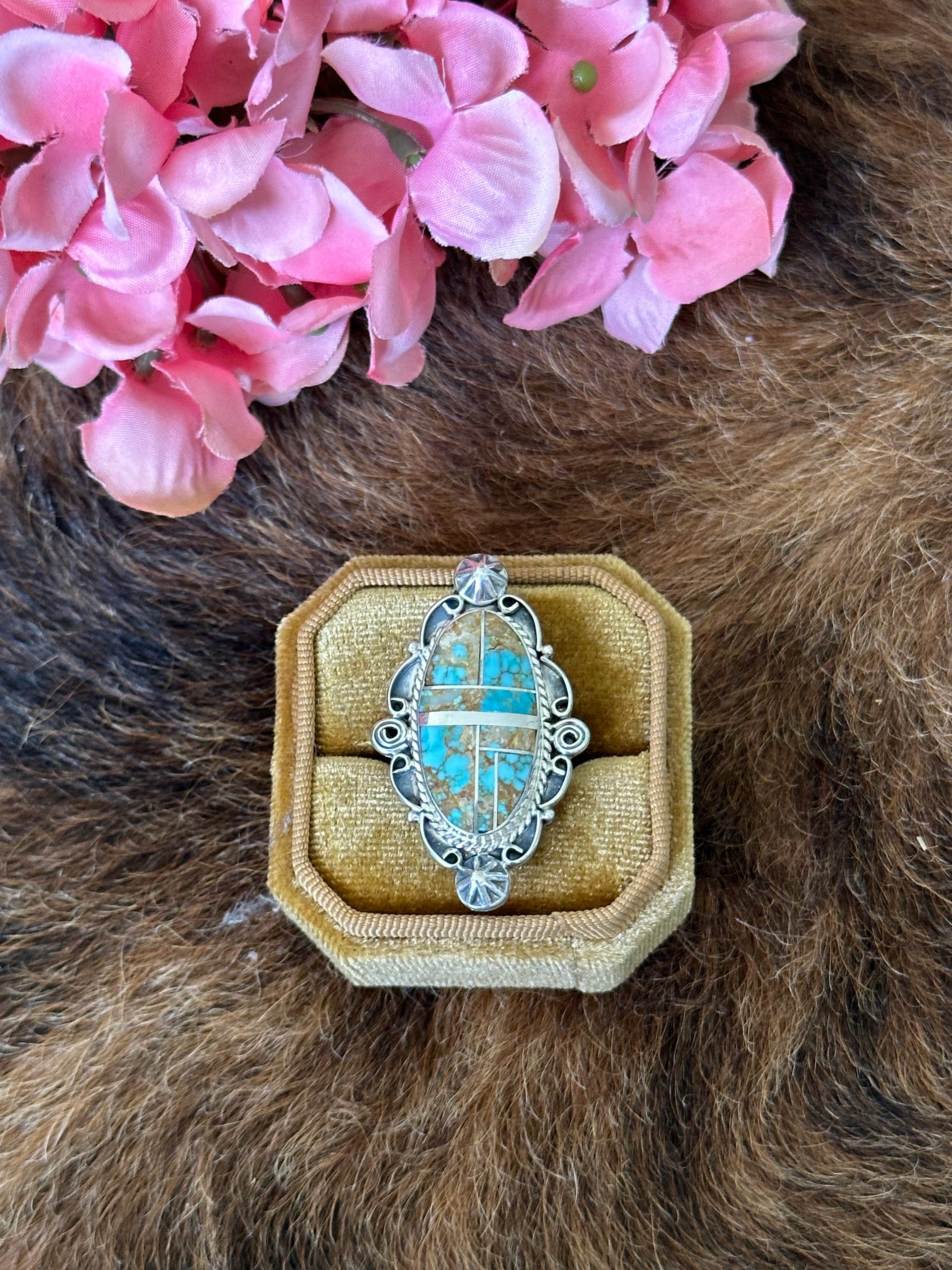 Larry Kaye Number 8 Turquoise & Sterling Silver Ring Size 7.75