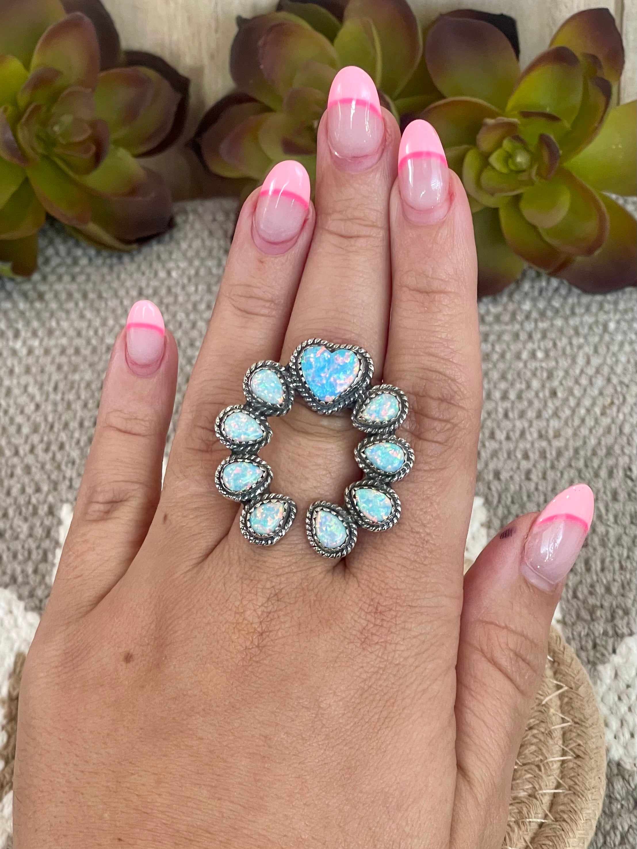 Southwest Handmade Opal & Sterling Silver Adjustable Naja Ring